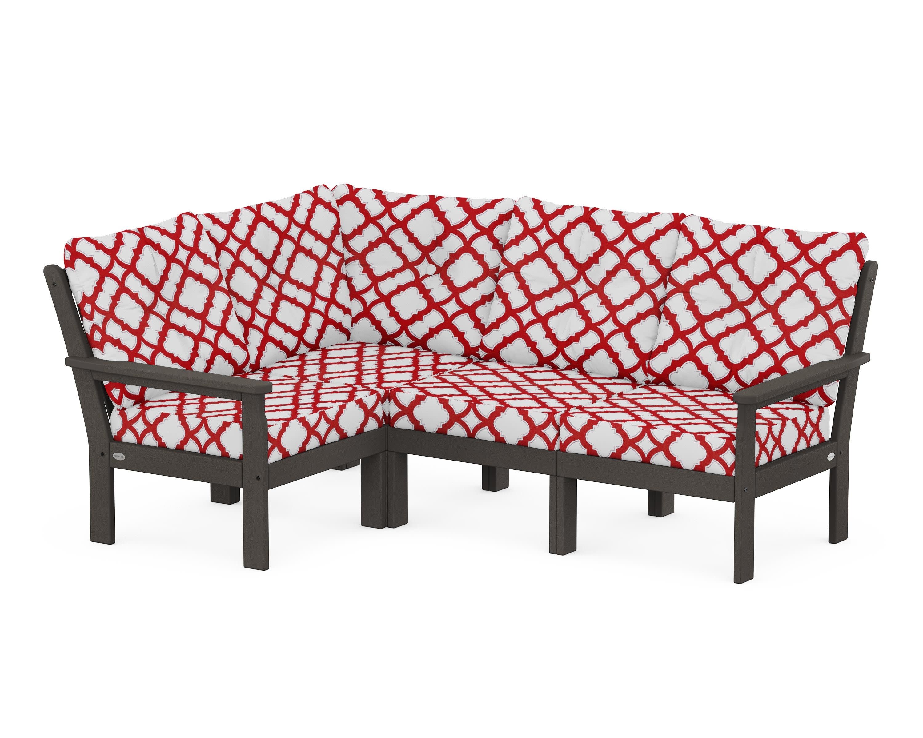 Vineyard 4-Piece Sectional in Vintage Coffee / Trellis Crimson