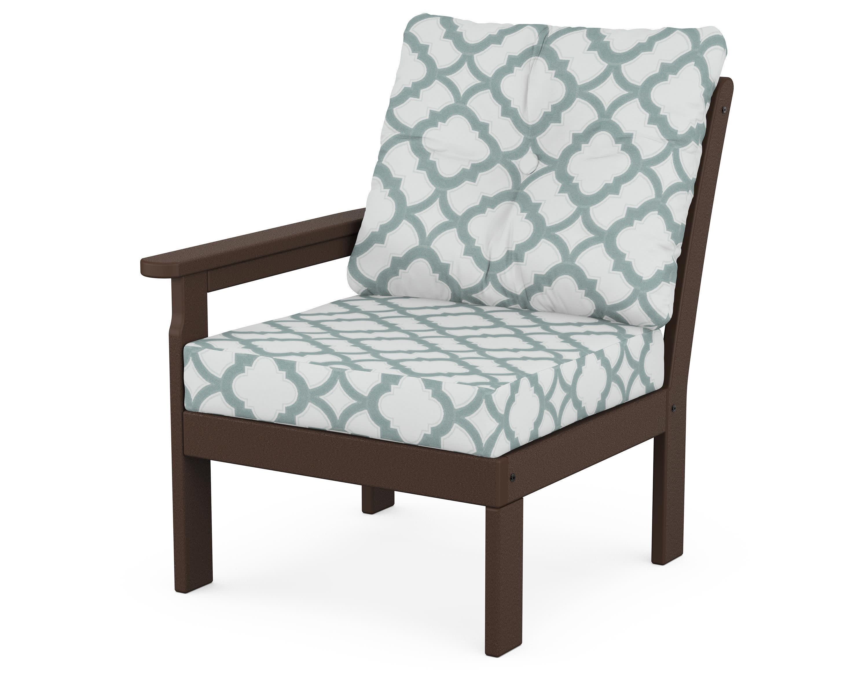 Vineyard Modular Left Arm Chair in Mahogany / Trellis Glacier Spa