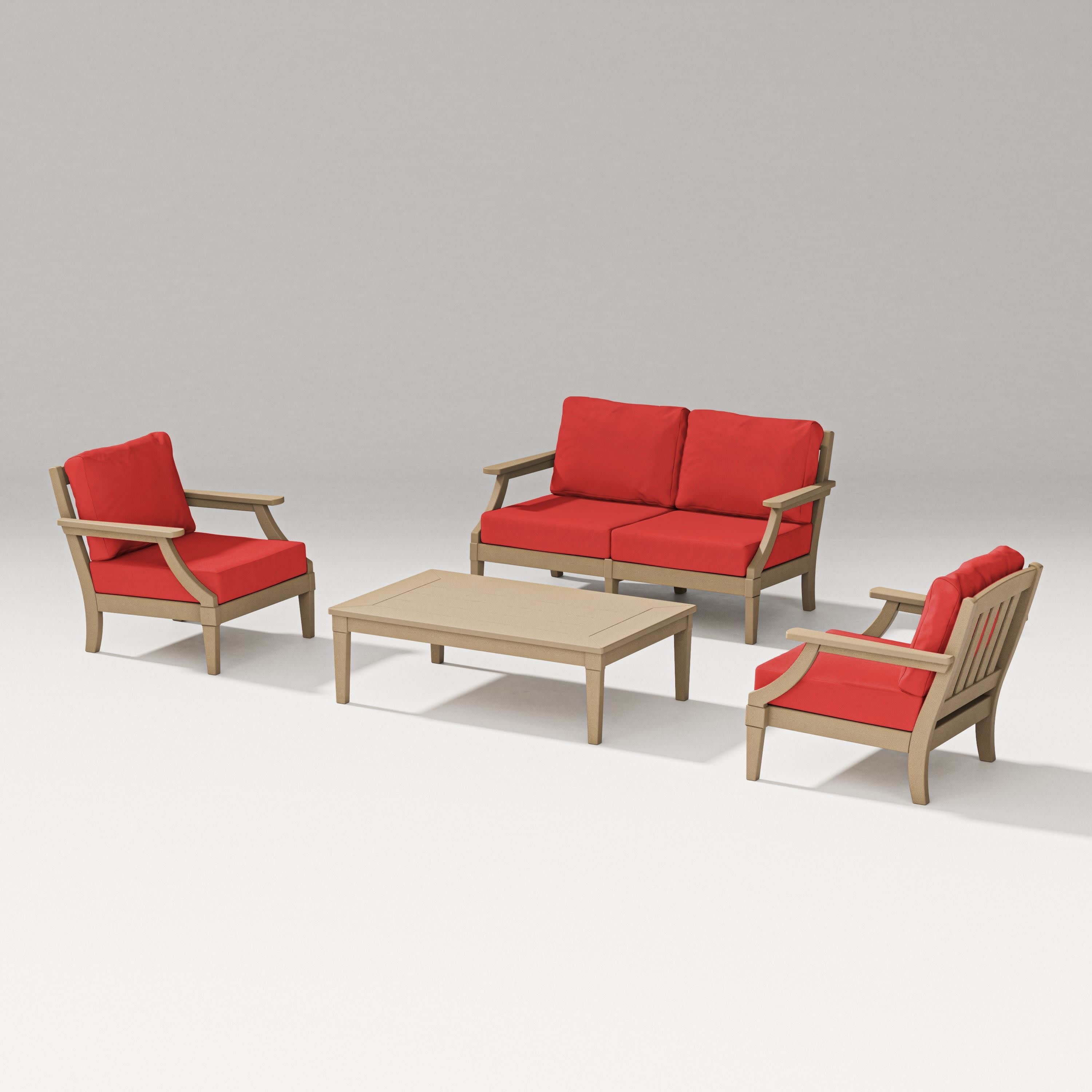 Estate Lounge 4-Piece Loveseat Set in Vintage Sahara / Crimson Linen