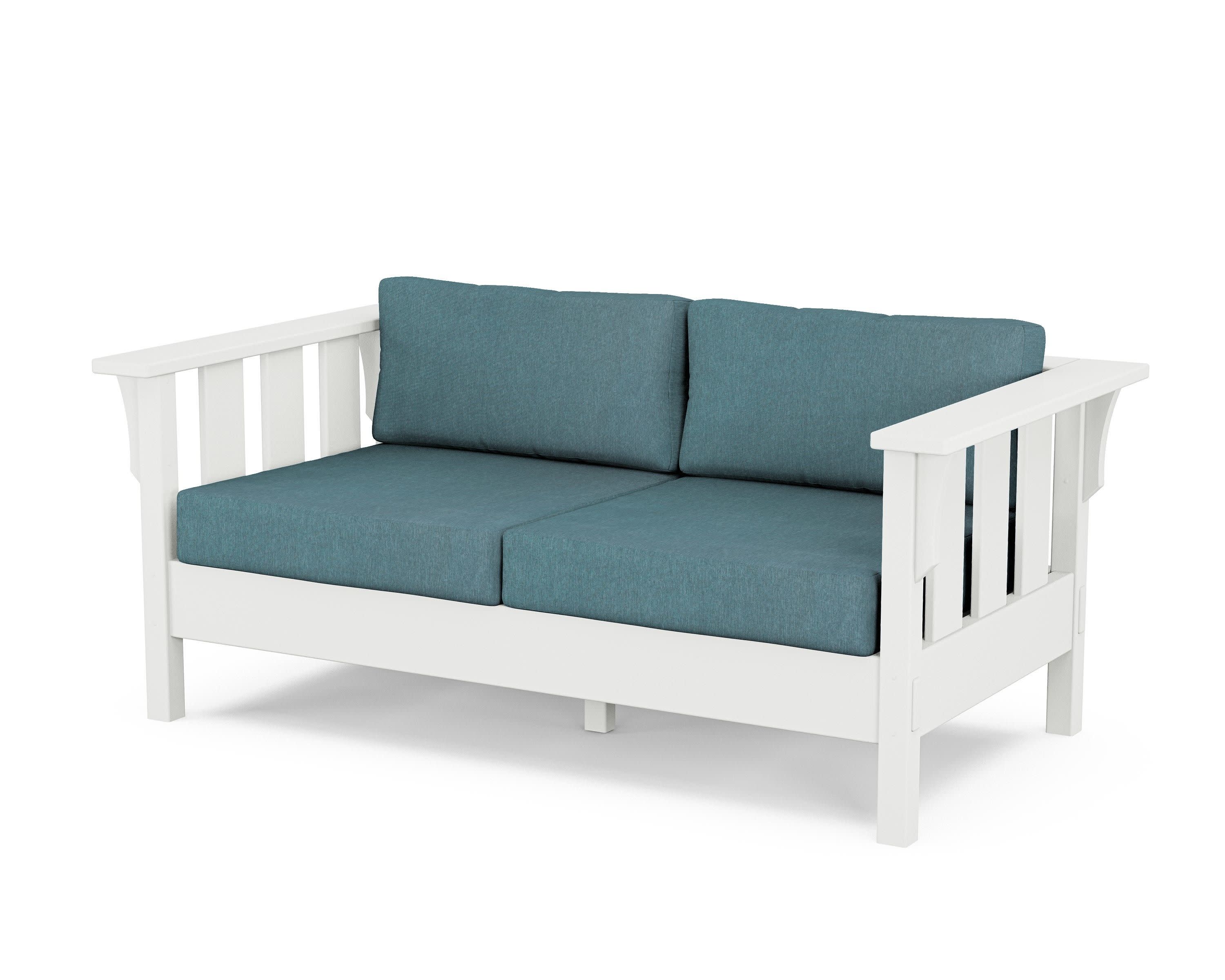 Acadia Deep Seating Loveseat in White / Ocean Teal