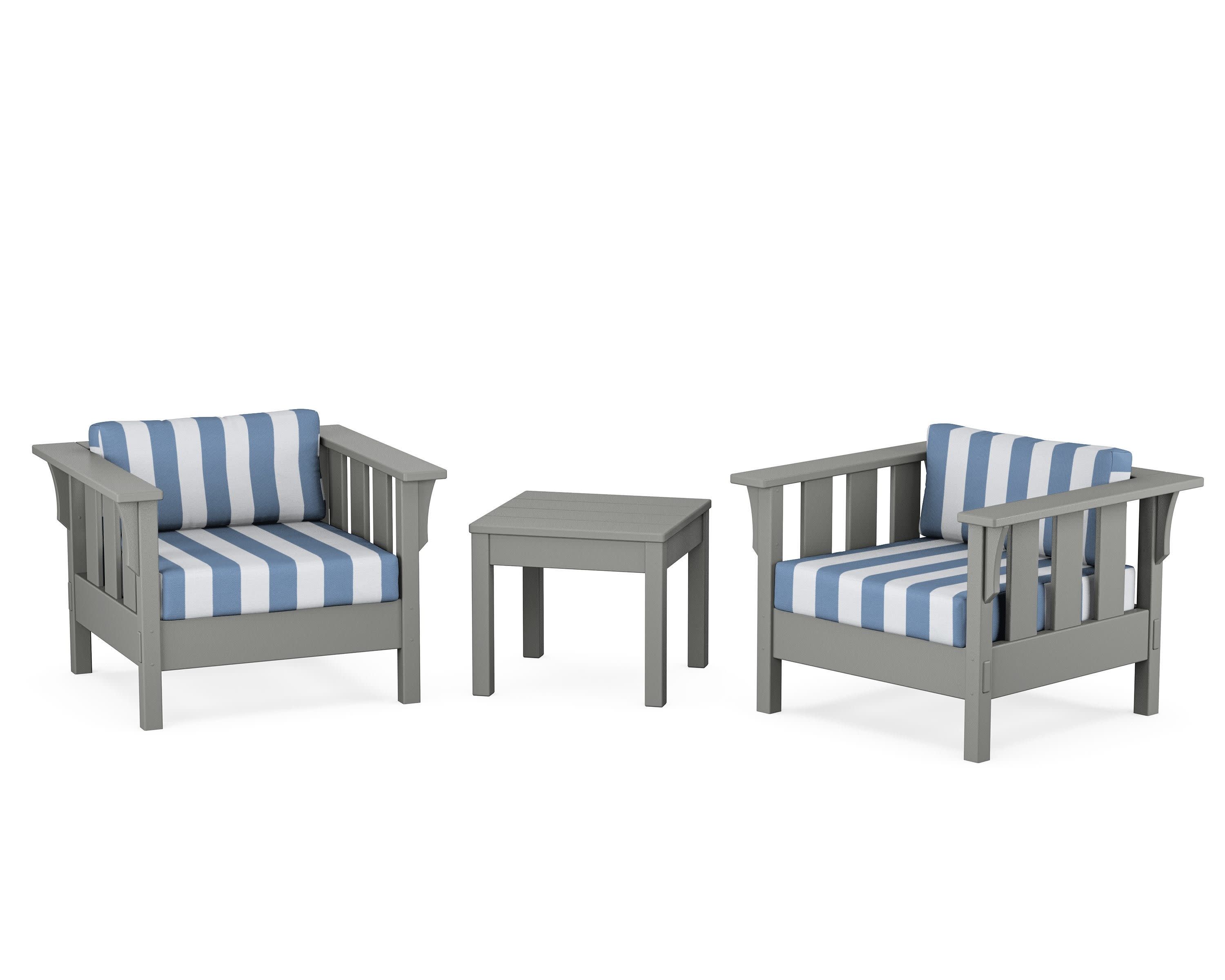 Acadia 3-Piece Deep Seating Set in Slate Grey / Cabana Stripe Sky Blue