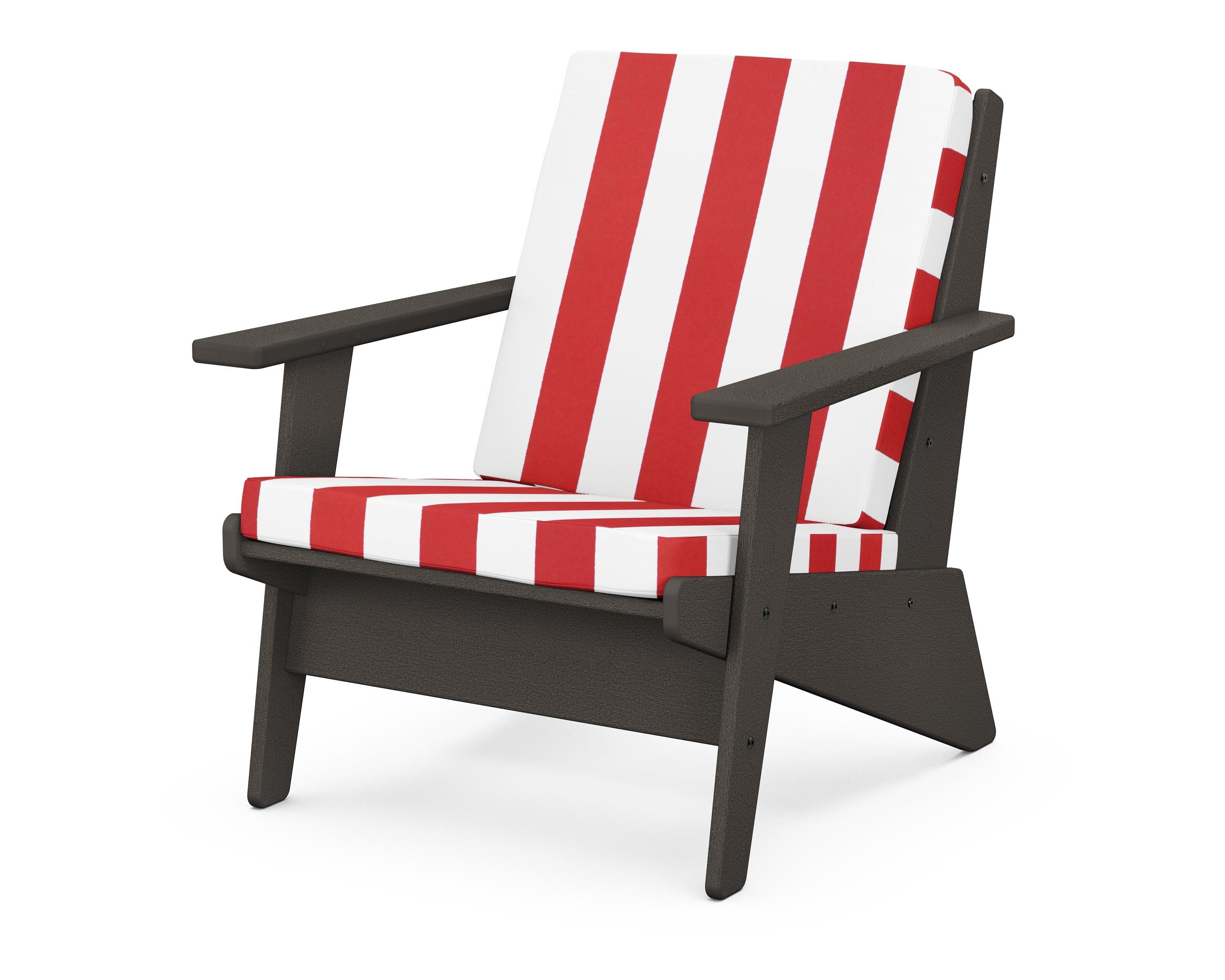 Riviera Modern Lounge Chair in Vintage Coffee / Cabana Stripe Crimson
