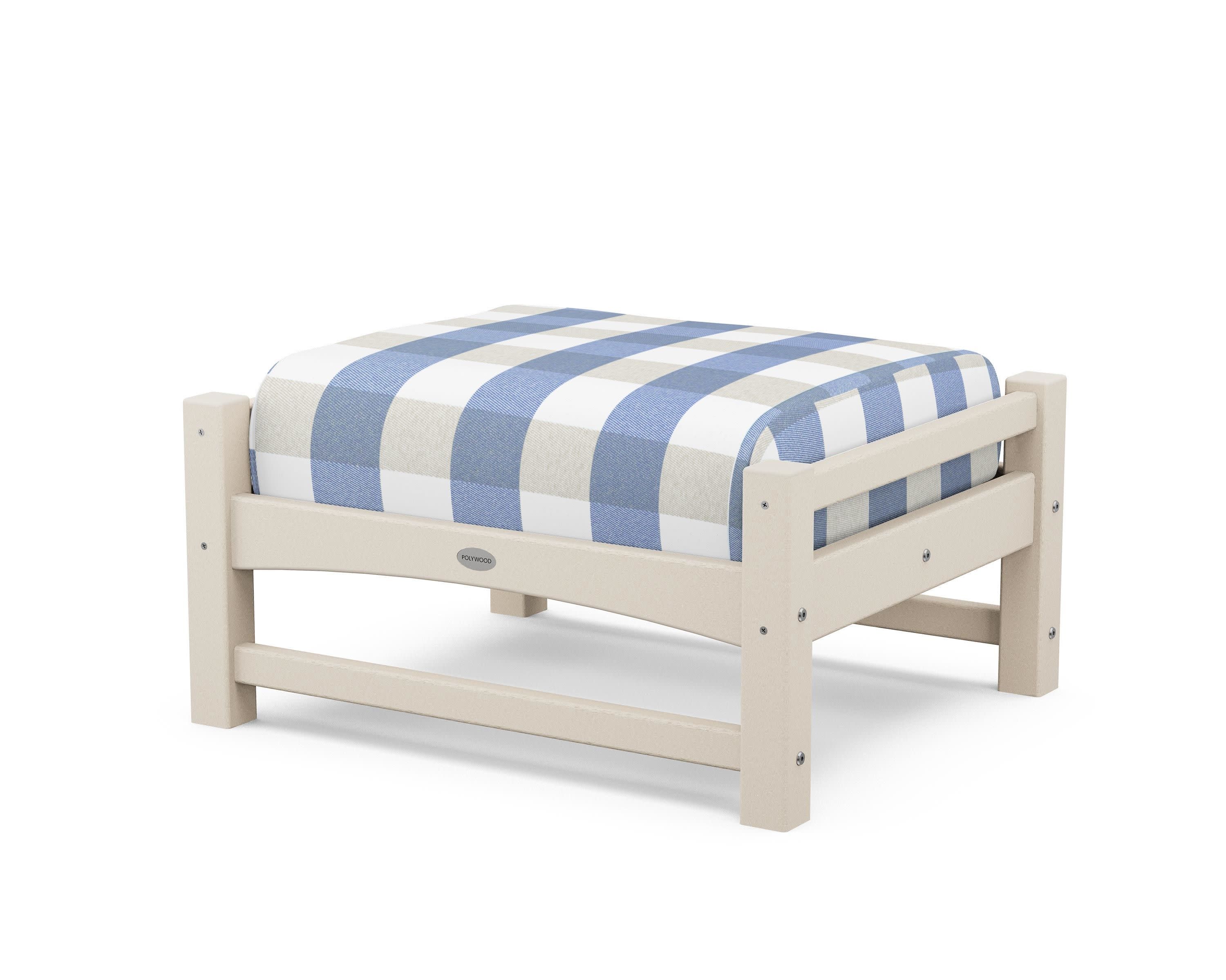 Club Ottoman in Sand / Buffalo Plaid Sky Blue
