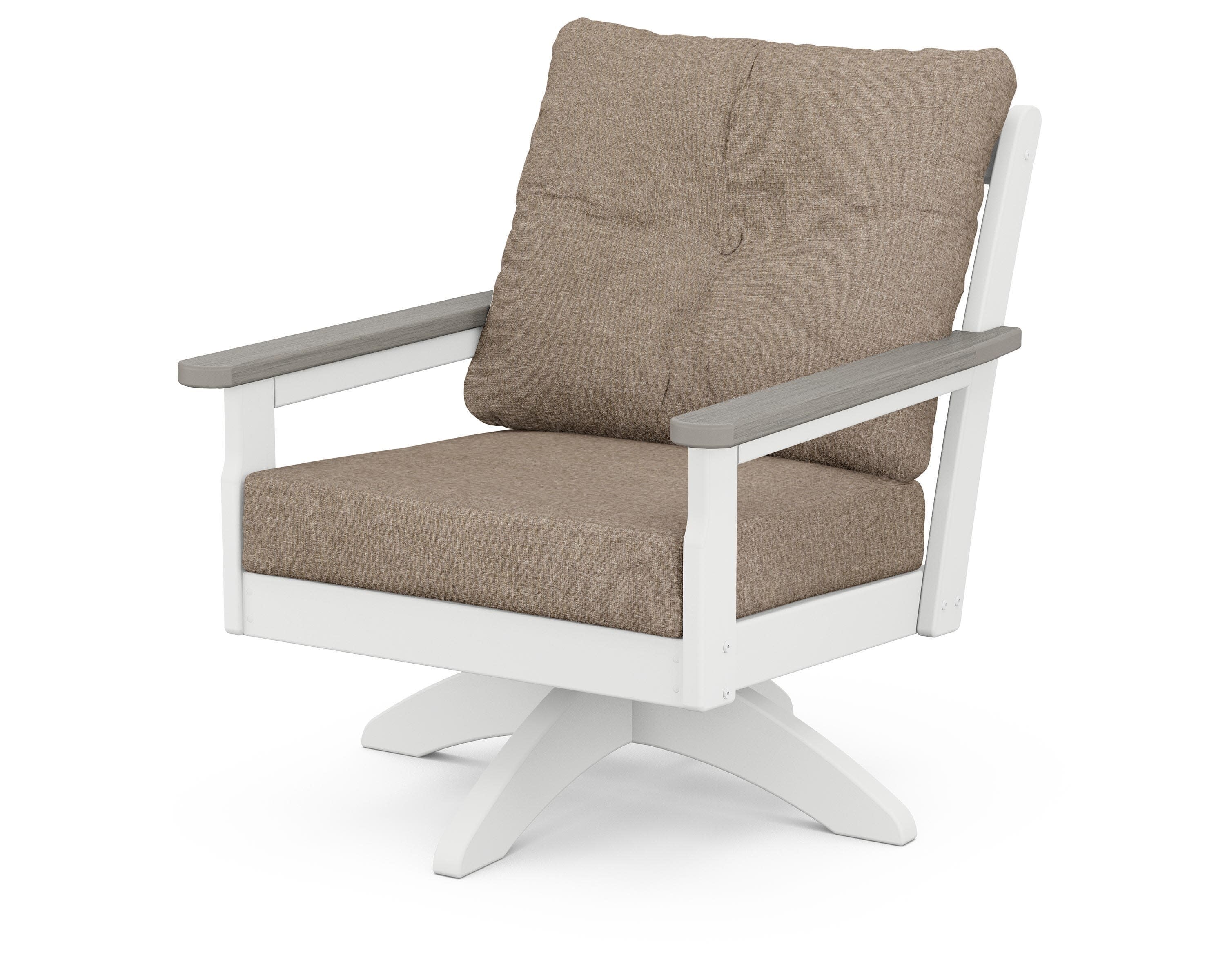 Vineyard Deep Seating Swivel Chair in White / Driftwood / Spiced Burlap