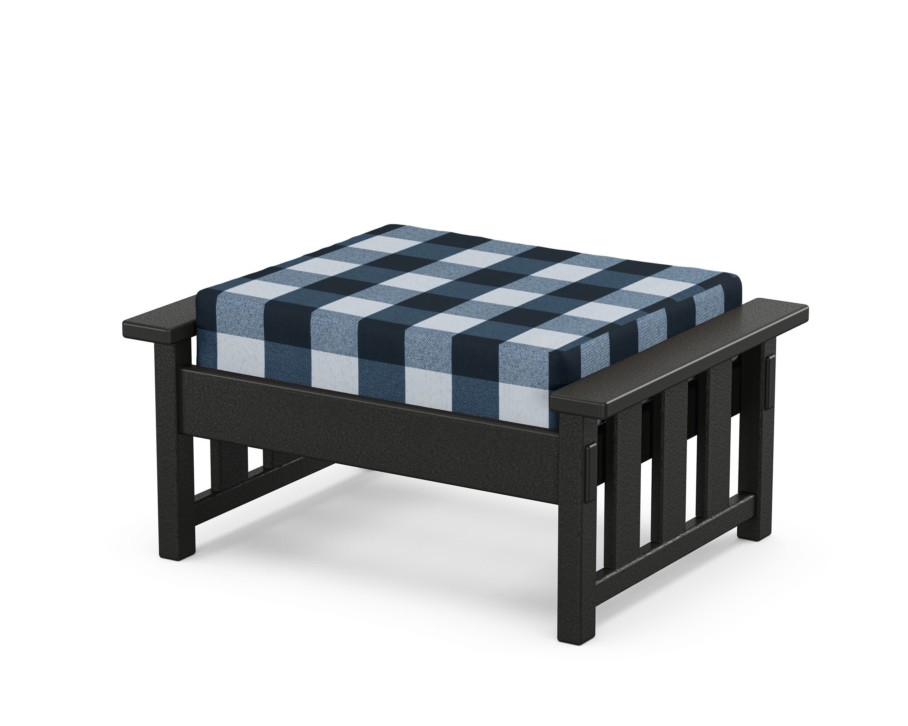 Acadia Deep Seating Ottoman in Black / Buffalo Plaid Marine Indigo