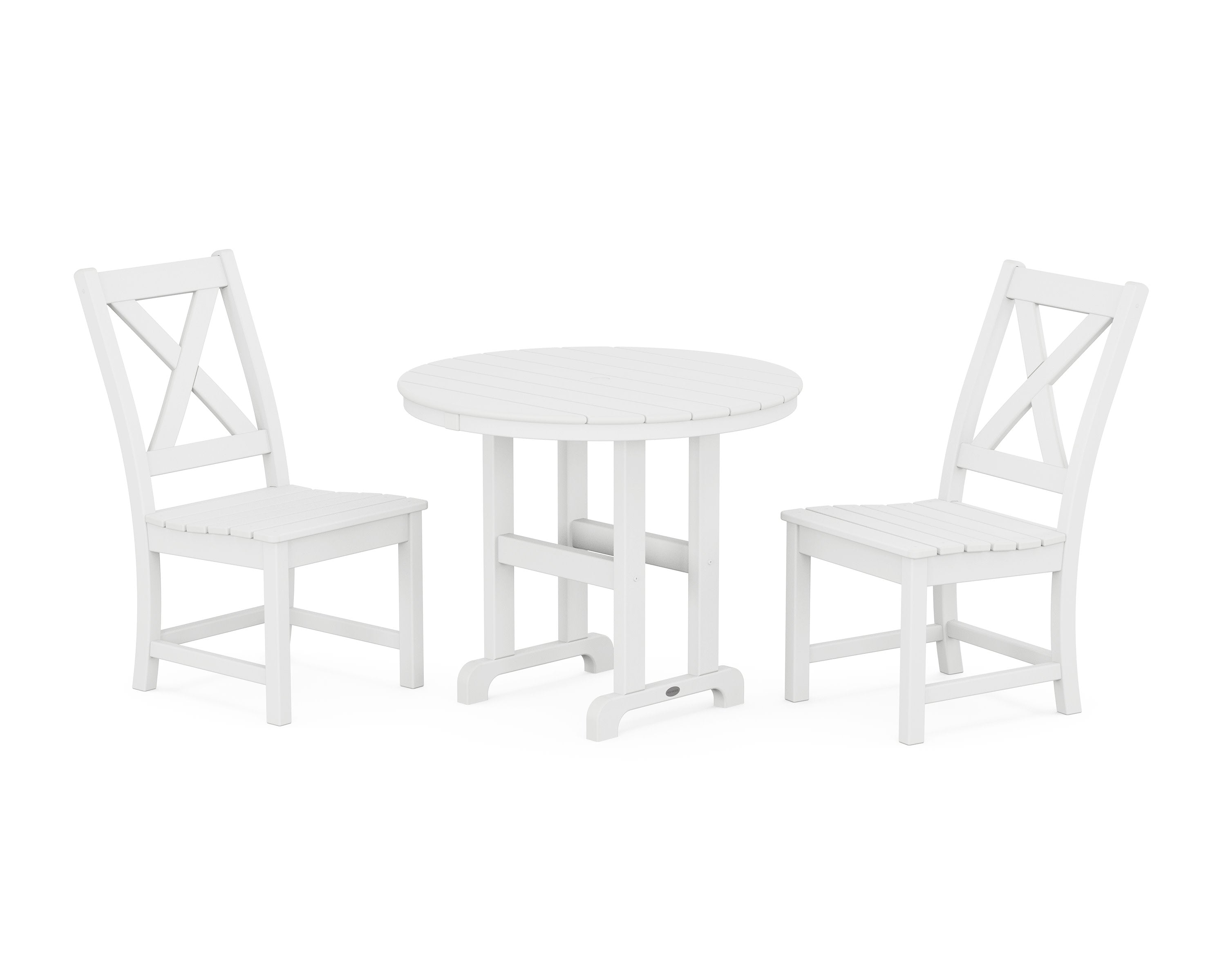 Braxton Side Chair 3-Piece Round Dining Set in White