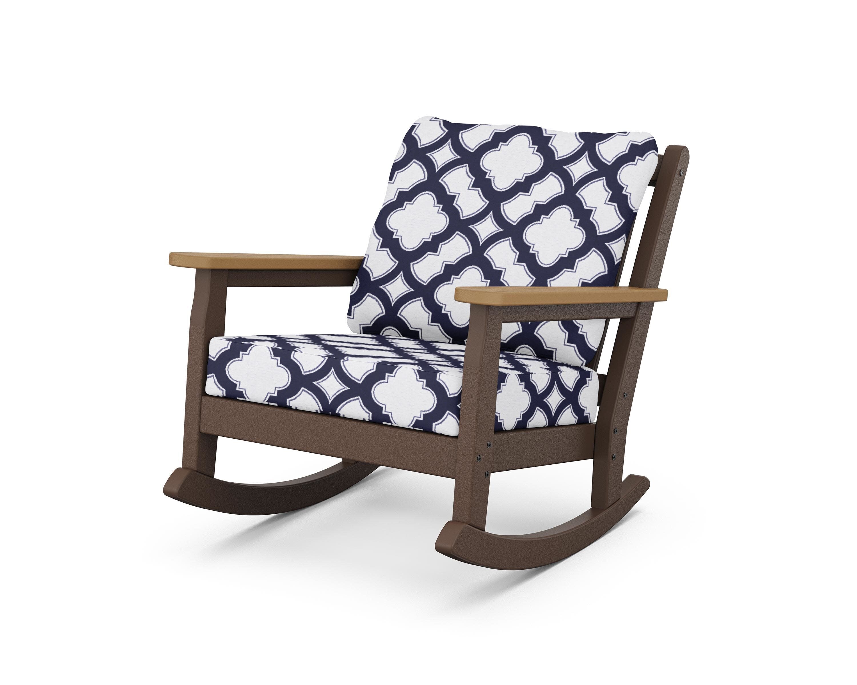 Chippendale Deep Seating Rocking Chair in Mahogany / Natural / Trellis Navy