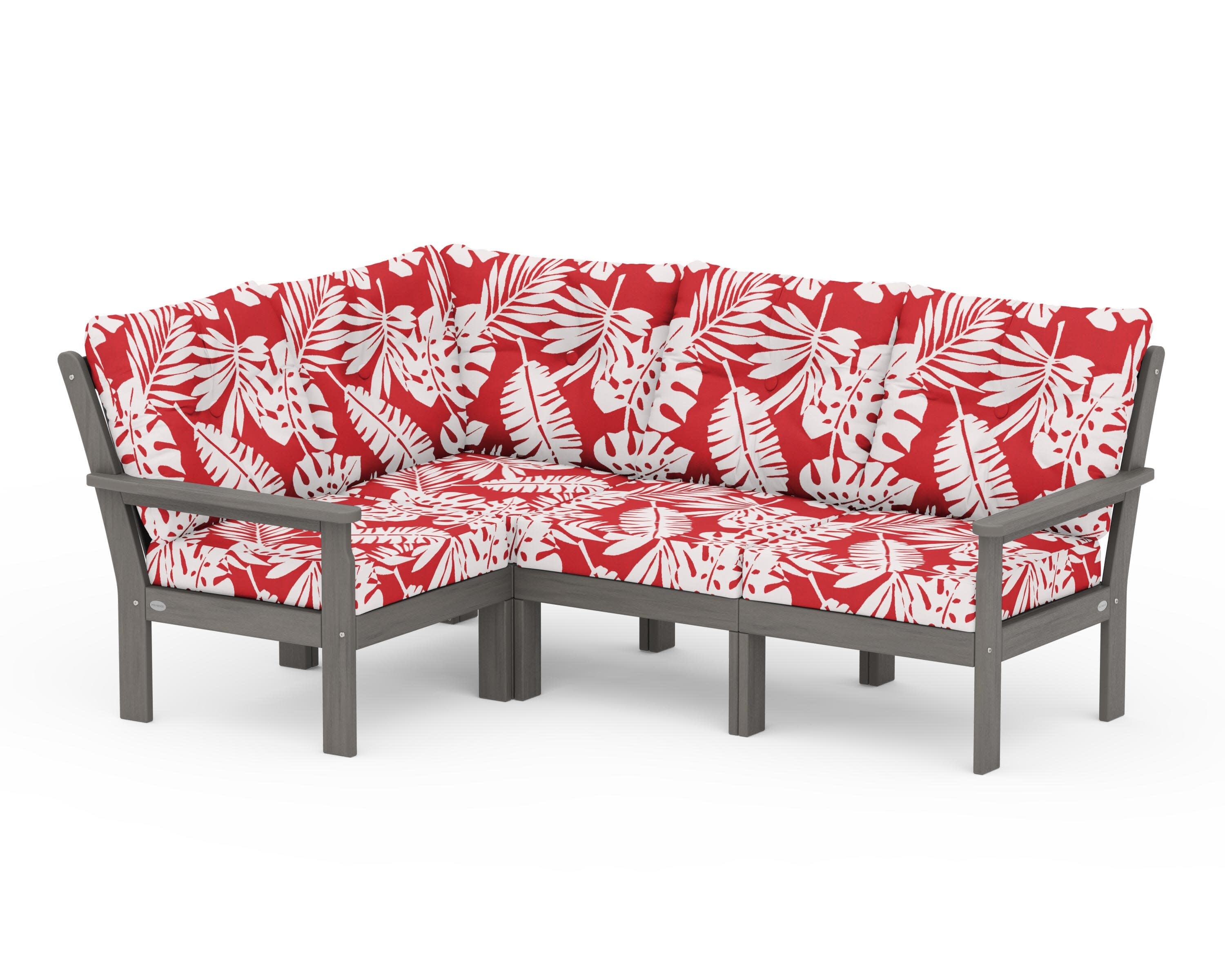 Vineyard 4-Piece Sectional in Driftwood / Leaf Crimson