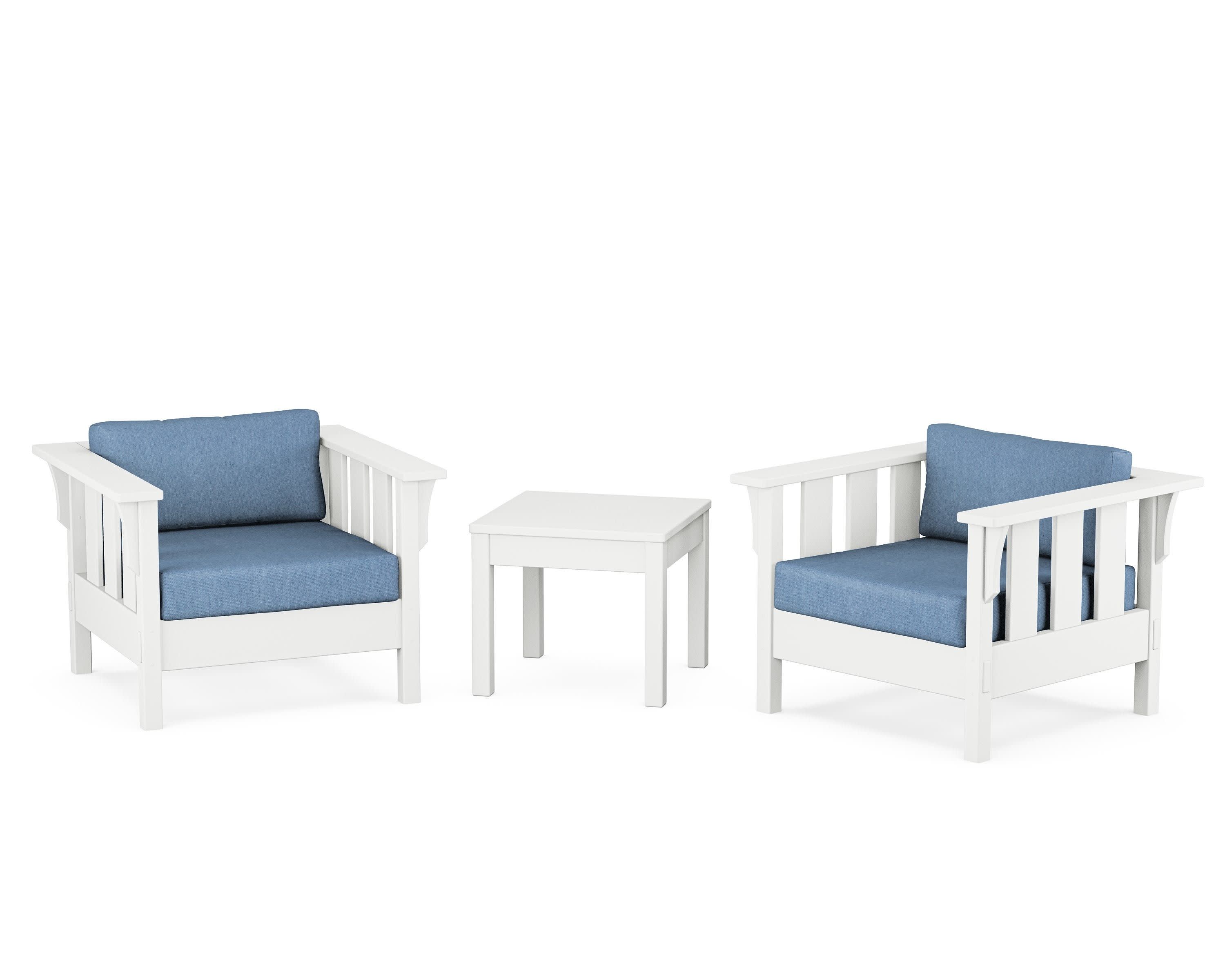 Acadia 3-Piece Deep Seating Set in White / Sky Blue