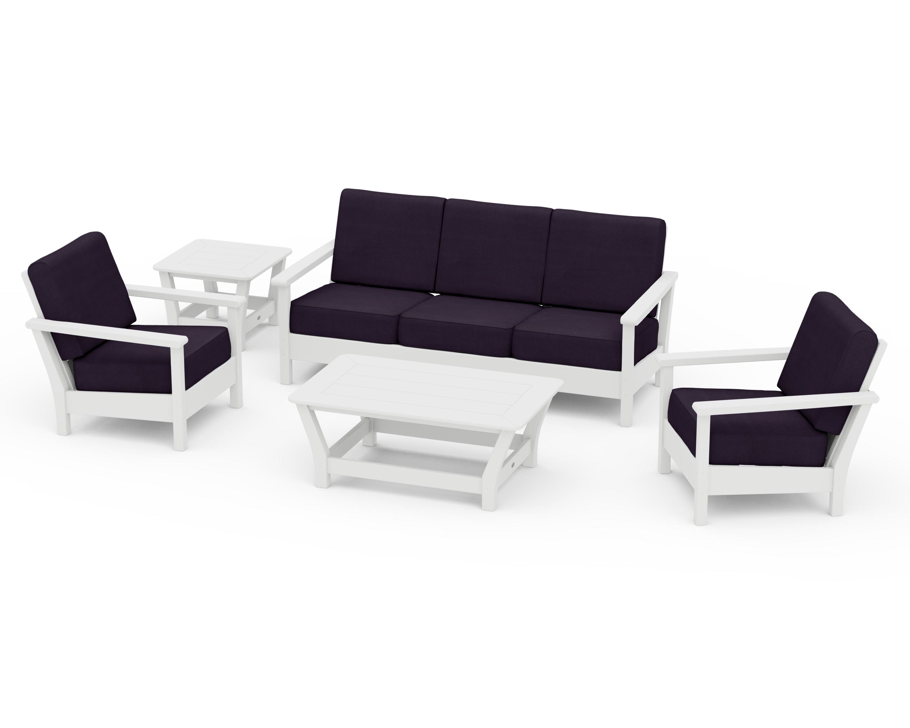 Harbour 5-Piece Deep Seating Set in White / Navy Linen