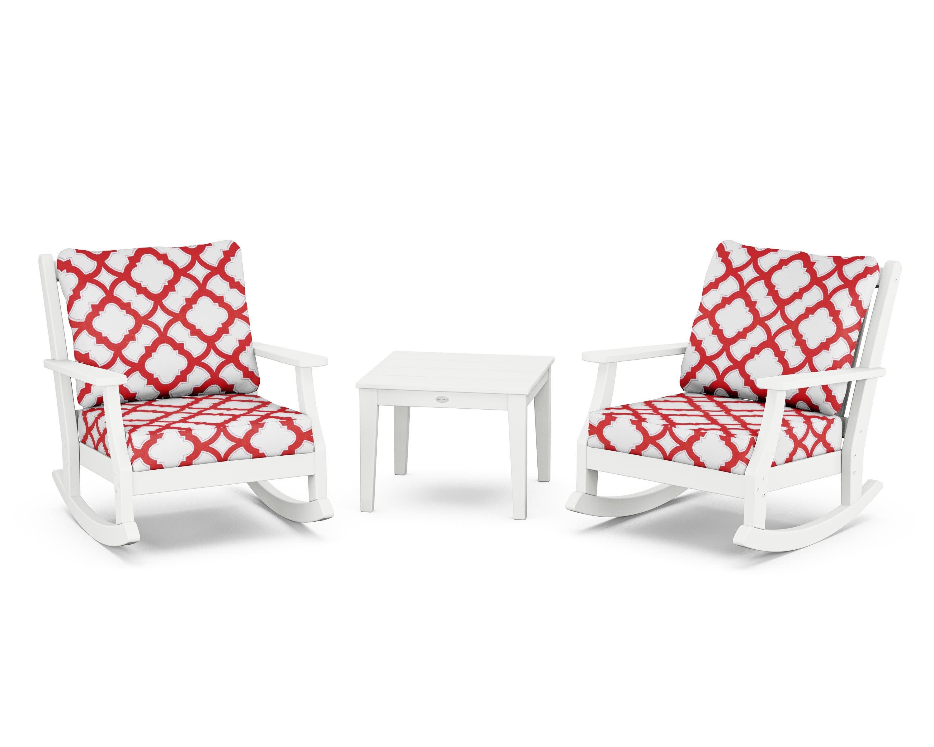 Wovendale 3-Piece Deep Seating Rocker Set in White / Trellis Crimson