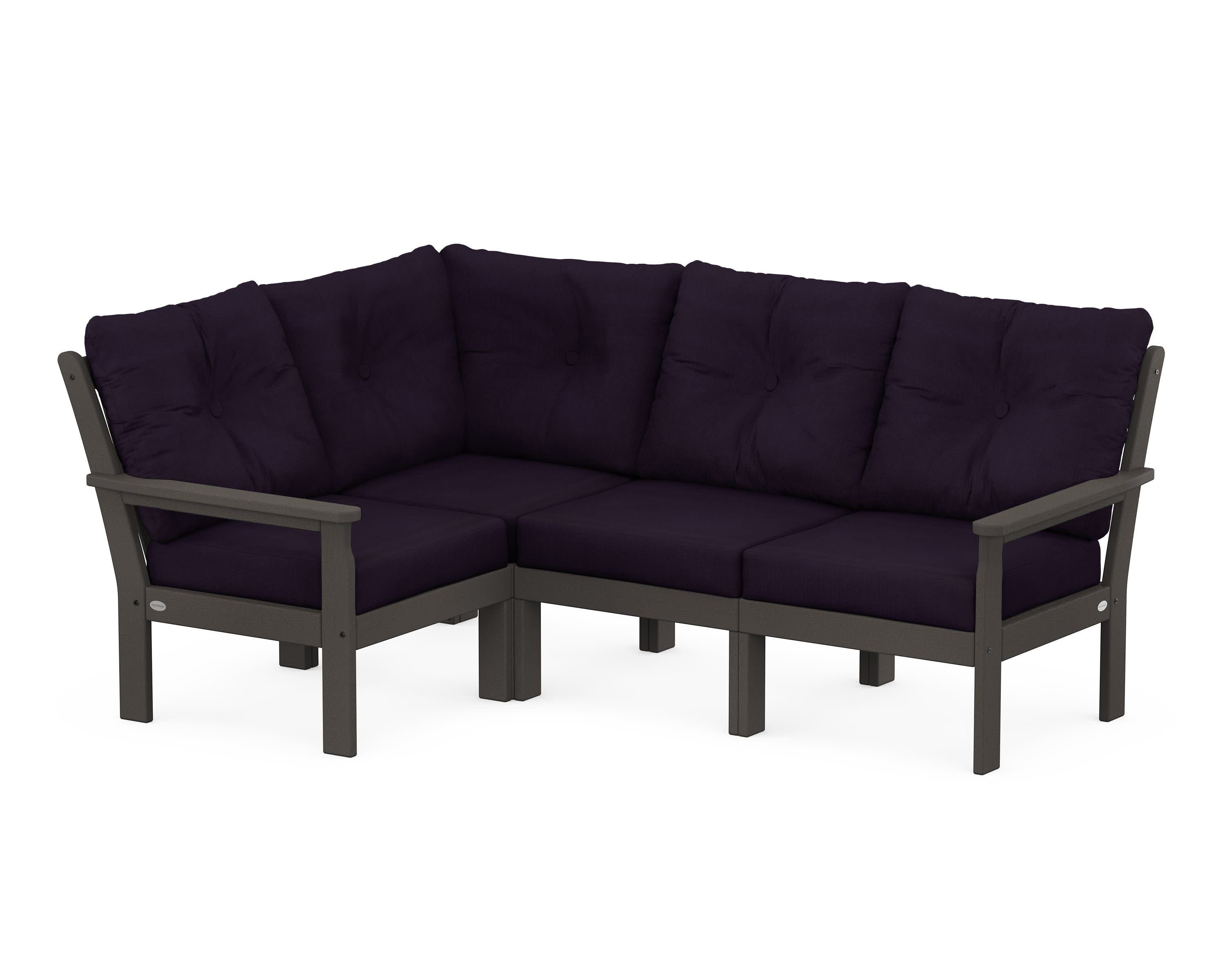 Vineyard 4-Piece Sectional in Vintage Coffee / Navy Linen