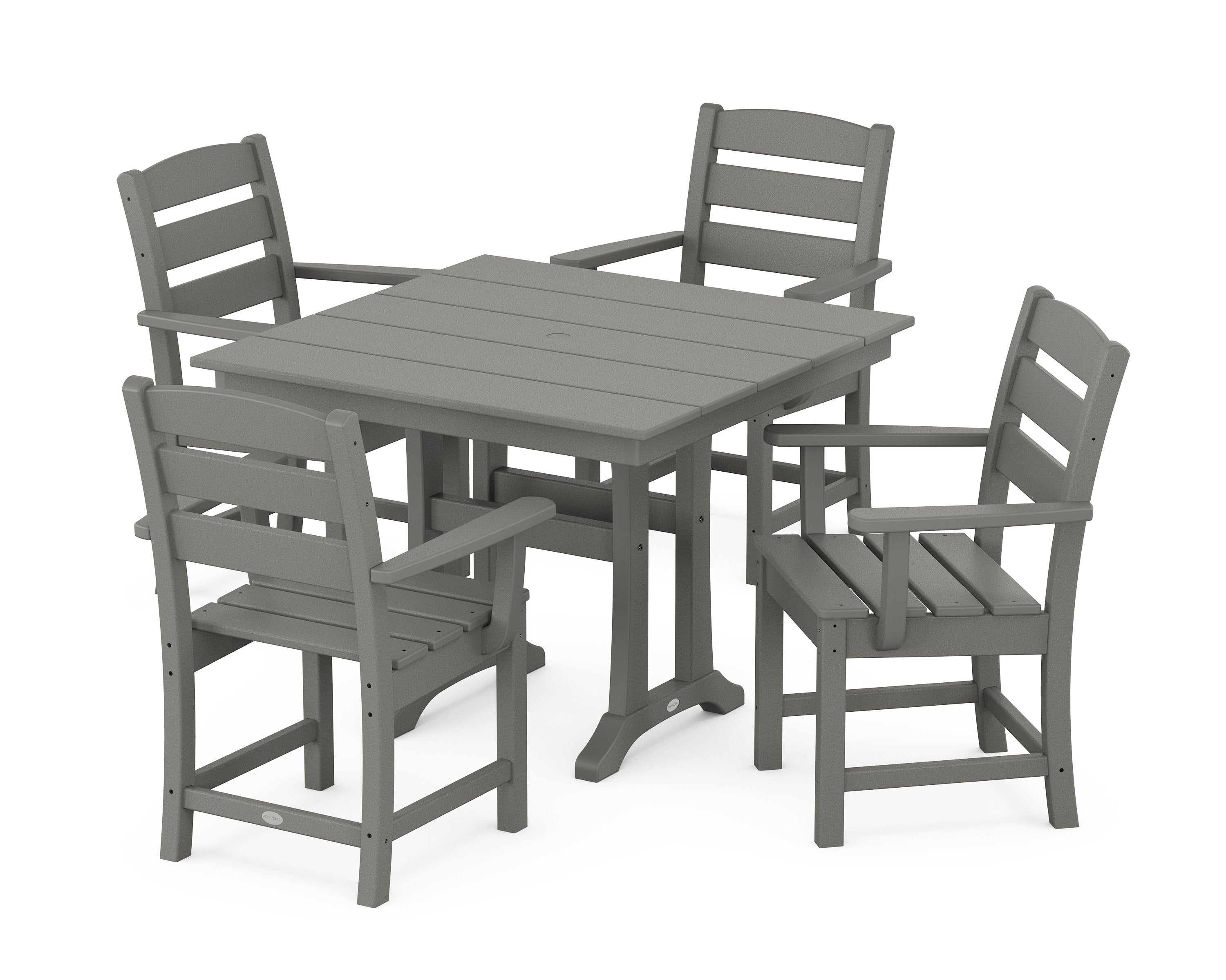 Lakeside 5-Piece Farmhouse Trestle Arm Chair Dining Set in Slate Grey