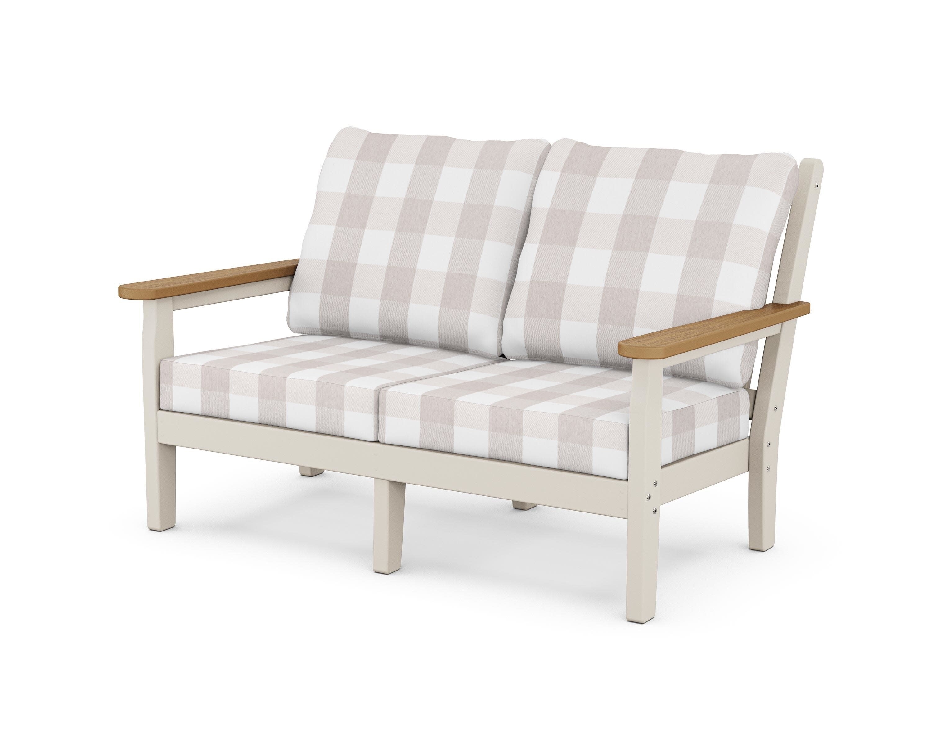 Chippendale Deep Seating Loveseat in Sand / Natural / Buffalo Plaid Dune Burlap