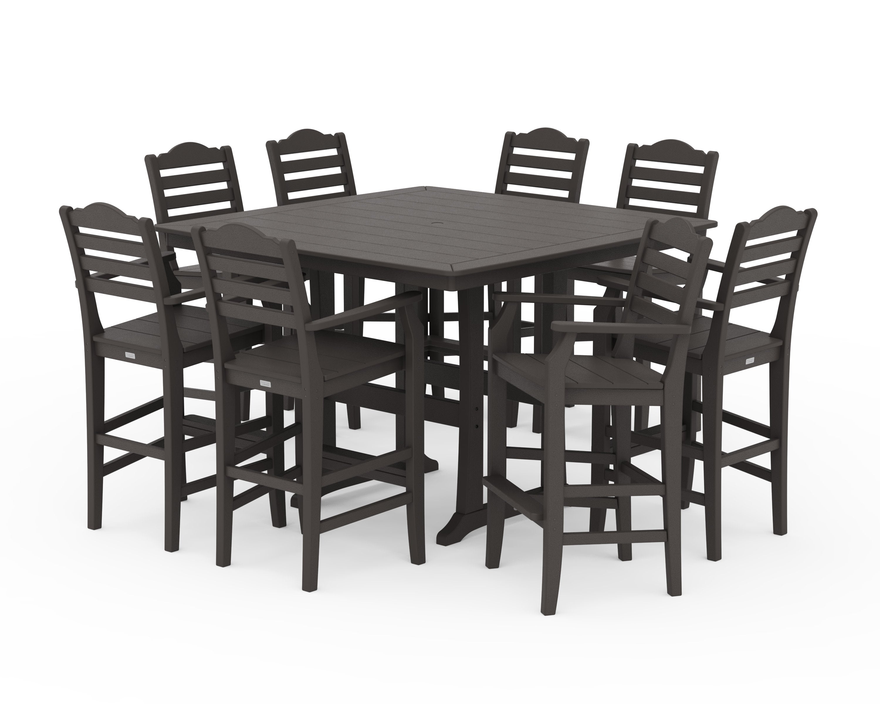 Savannah 9-Piece Square Bar Set with Trestle Legs in Vintage Coffee