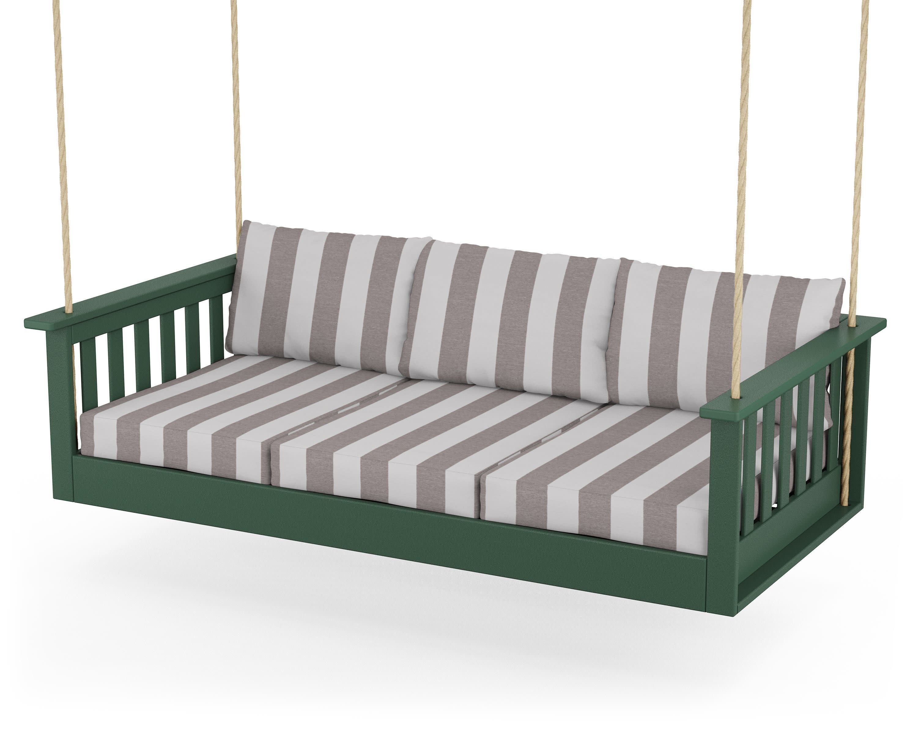 Vineyard Daybed Swing in Green / Cabana Stripe Grey Mist