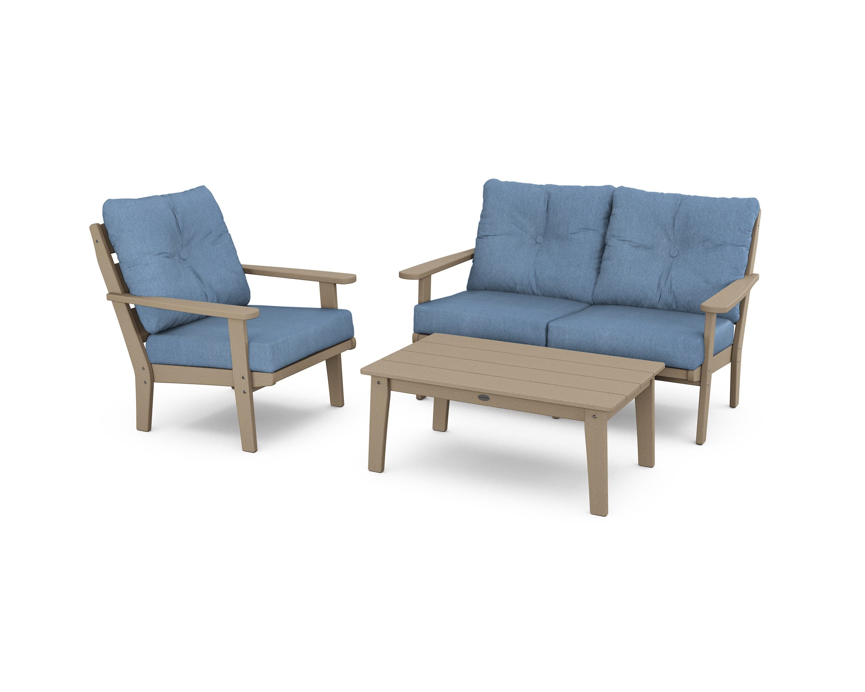 Lakeside 3-Piece Deep Seating Set in Vintage Sahara / Sky Blue