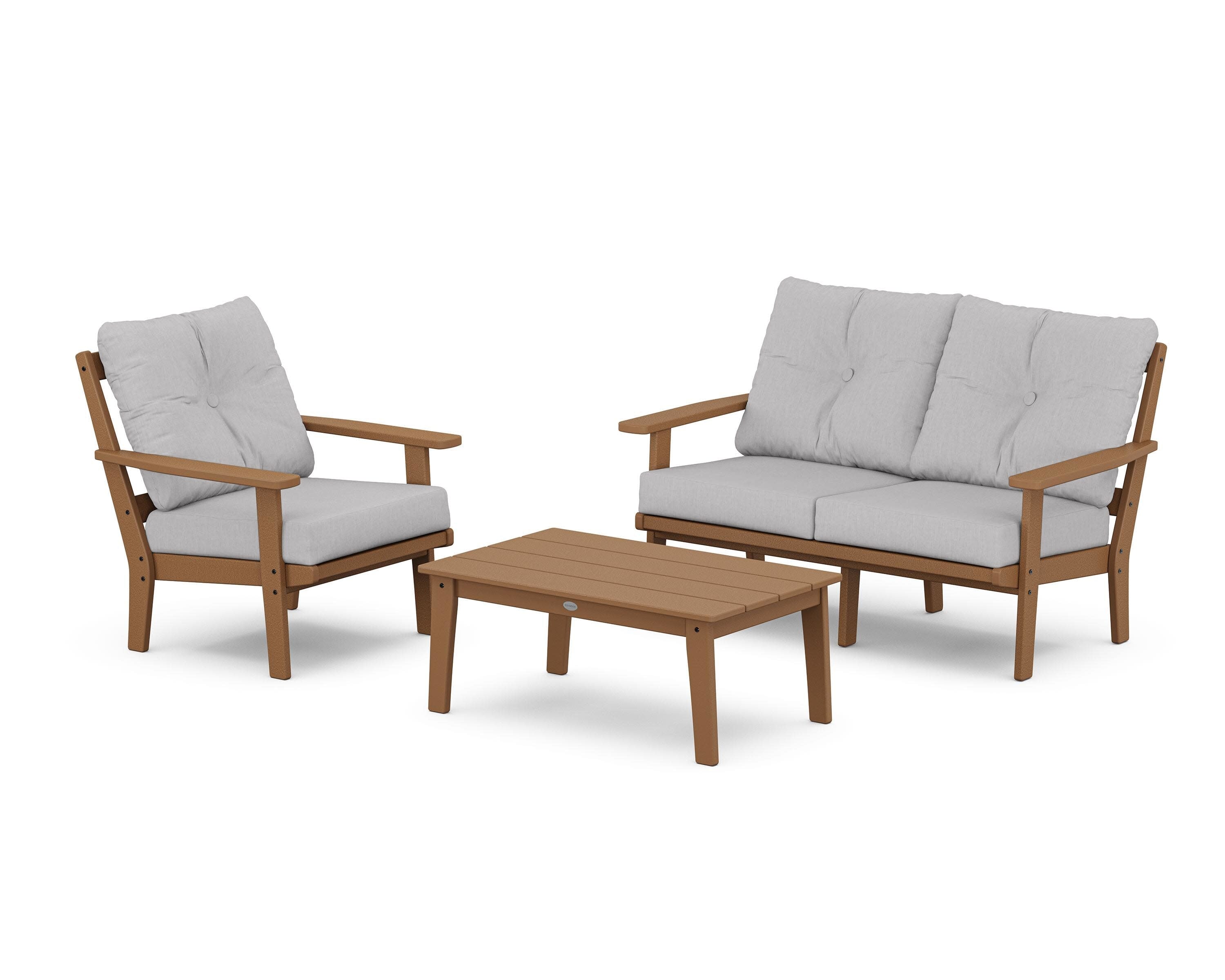 Oxford 3-Piece Deep Seating Set with Loveseat in Teak / Granite