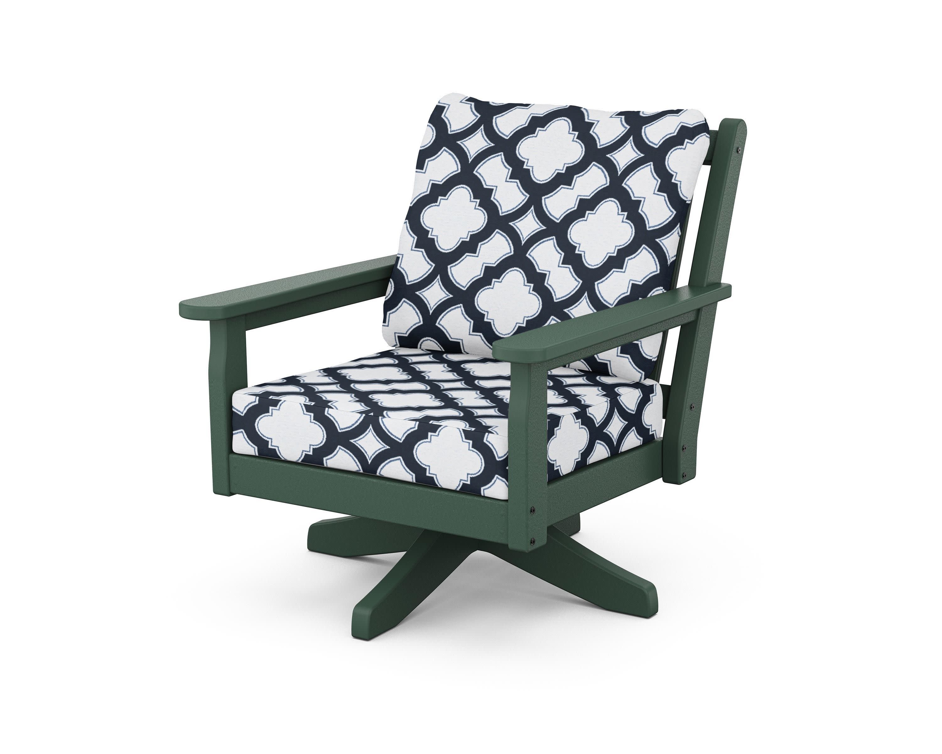 Chippendale Deep Seating Swivel Chair in Green / Trellis Marine Indigo