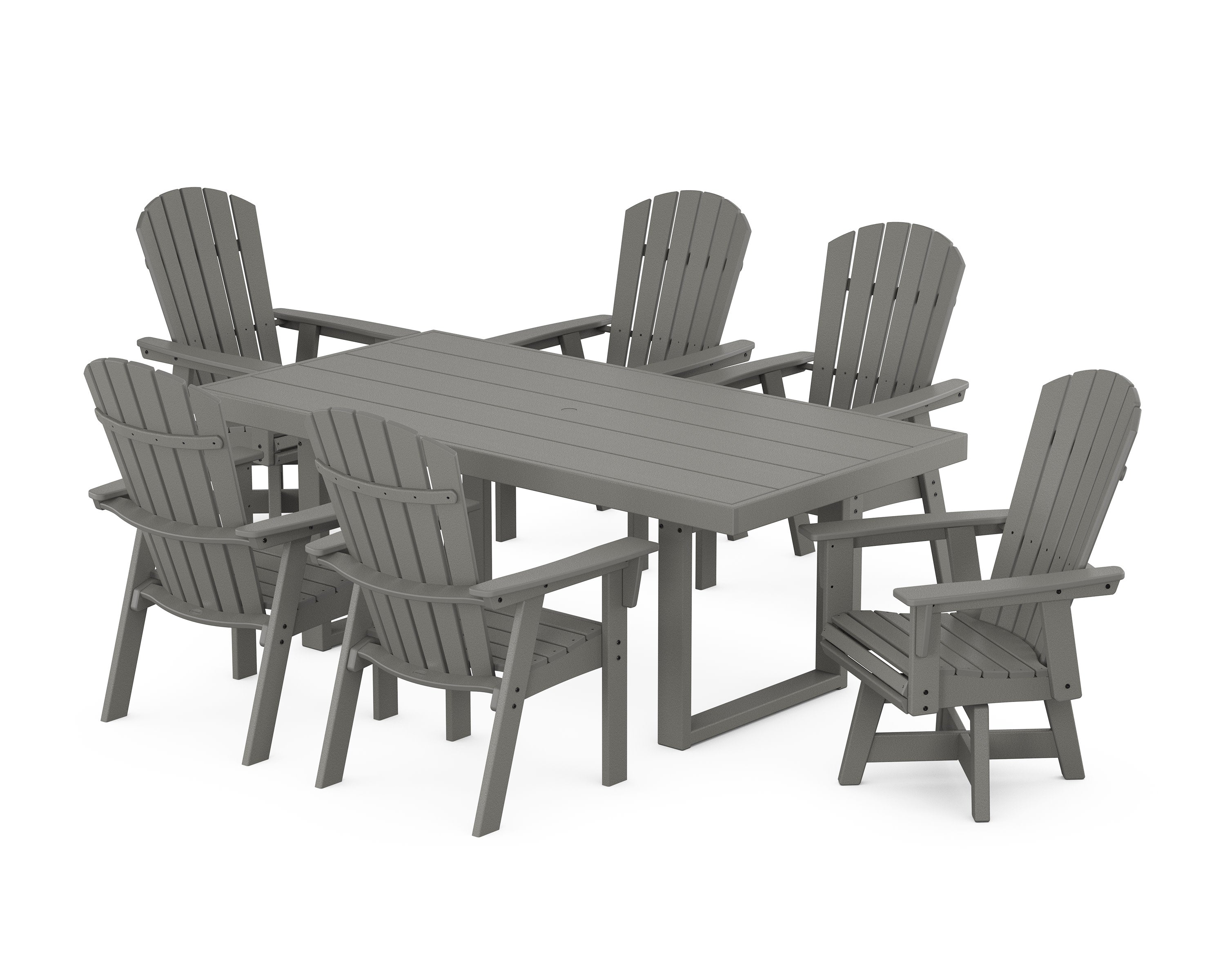 Nautical Curveback Adirondack Swivel Chair 7-Piece Dining Set in Slate Grey