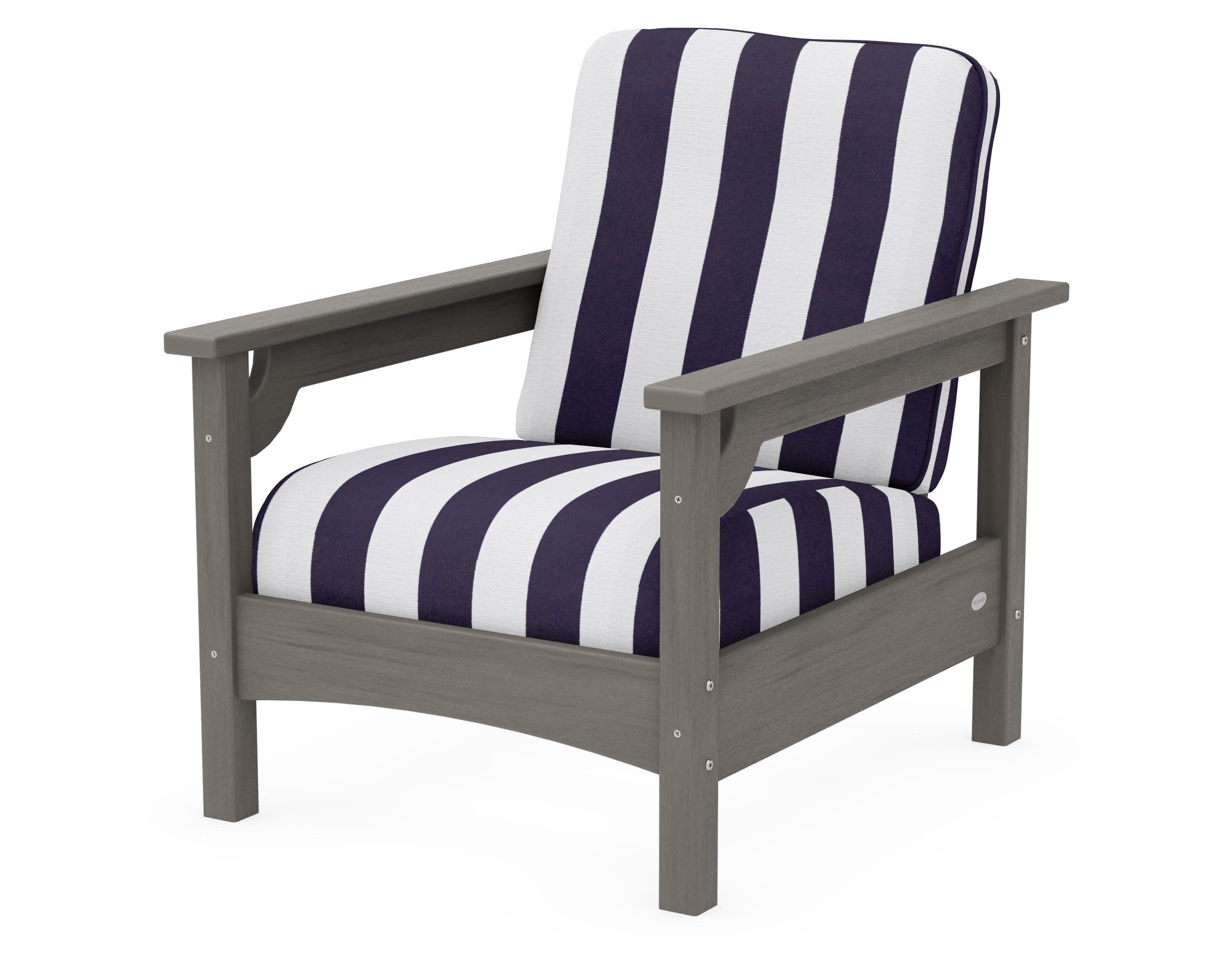 Club Chair in Driftwood / Cabana Stripe Navy