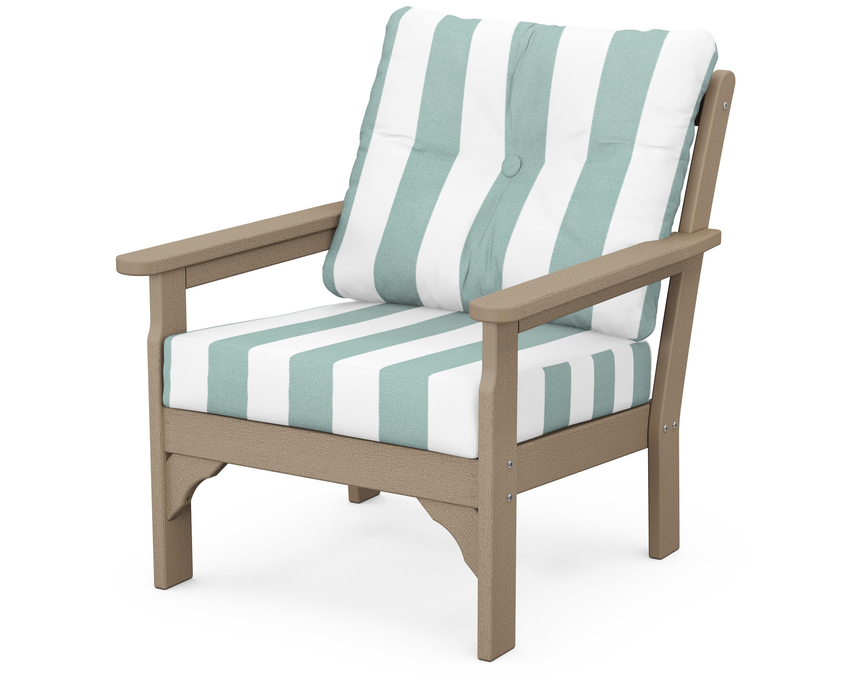 Vineyard Deep Seating Chair in Vintage Sahara / Cabana Stripe Glacier Spa