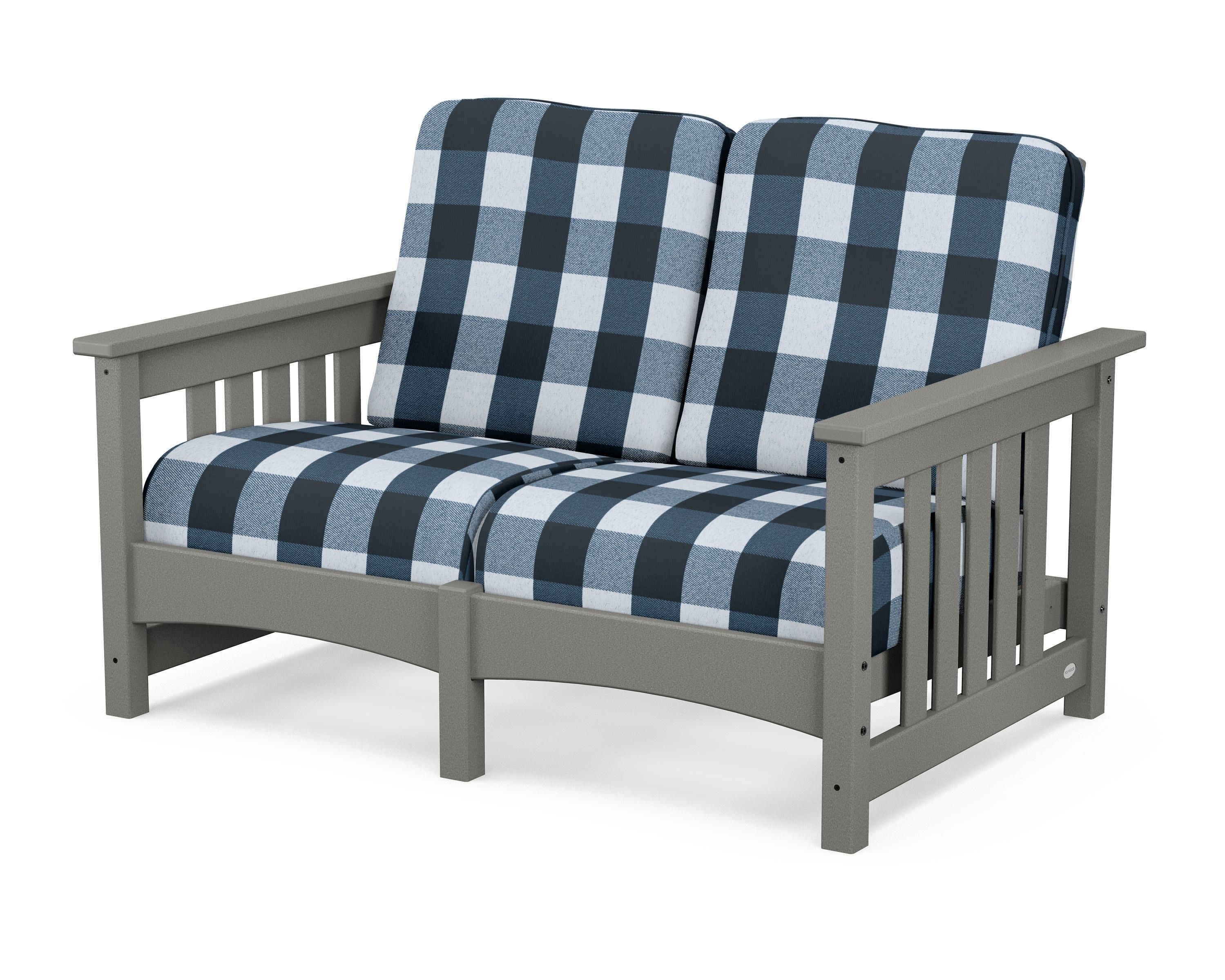 Club Mission Loveseat in Slate Grey / Buffalo Plaid Marine Indigo