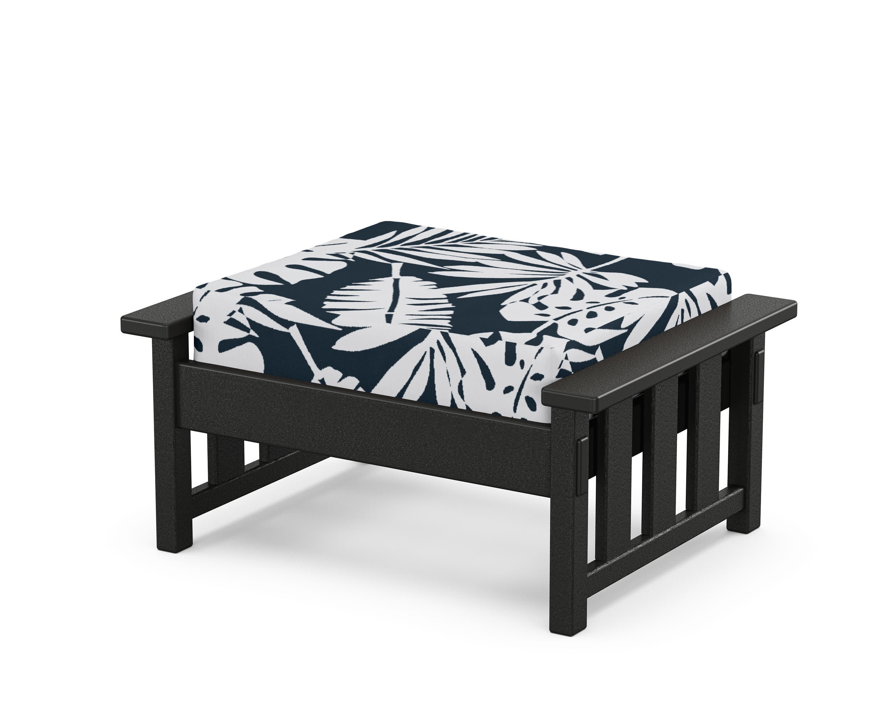 Acadia Deep Seating Ottoman in Black / Leaf Marine Indigo