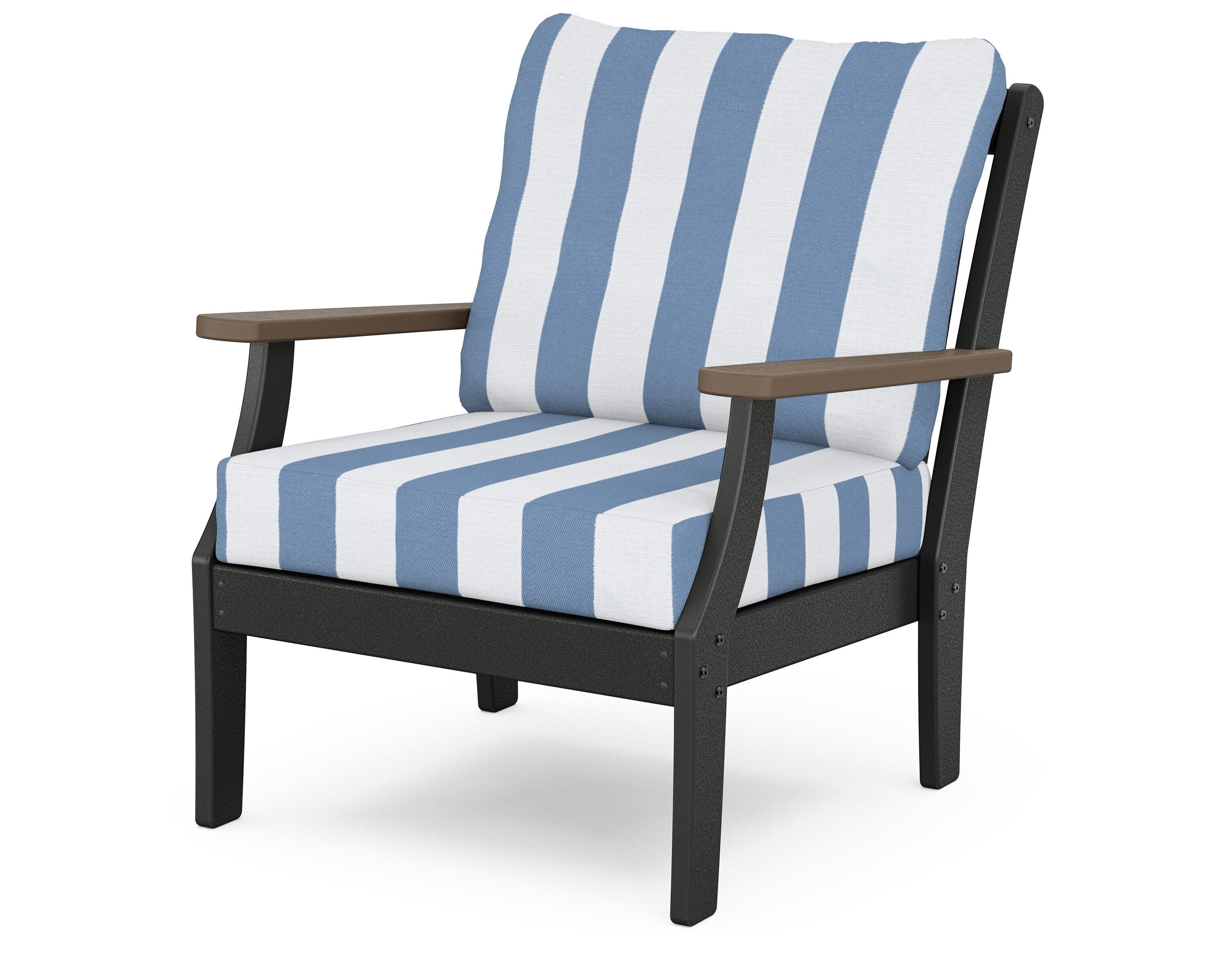Braxton Deep Seating Chair in Black / Kona / Cabana Stripe Sky Blue