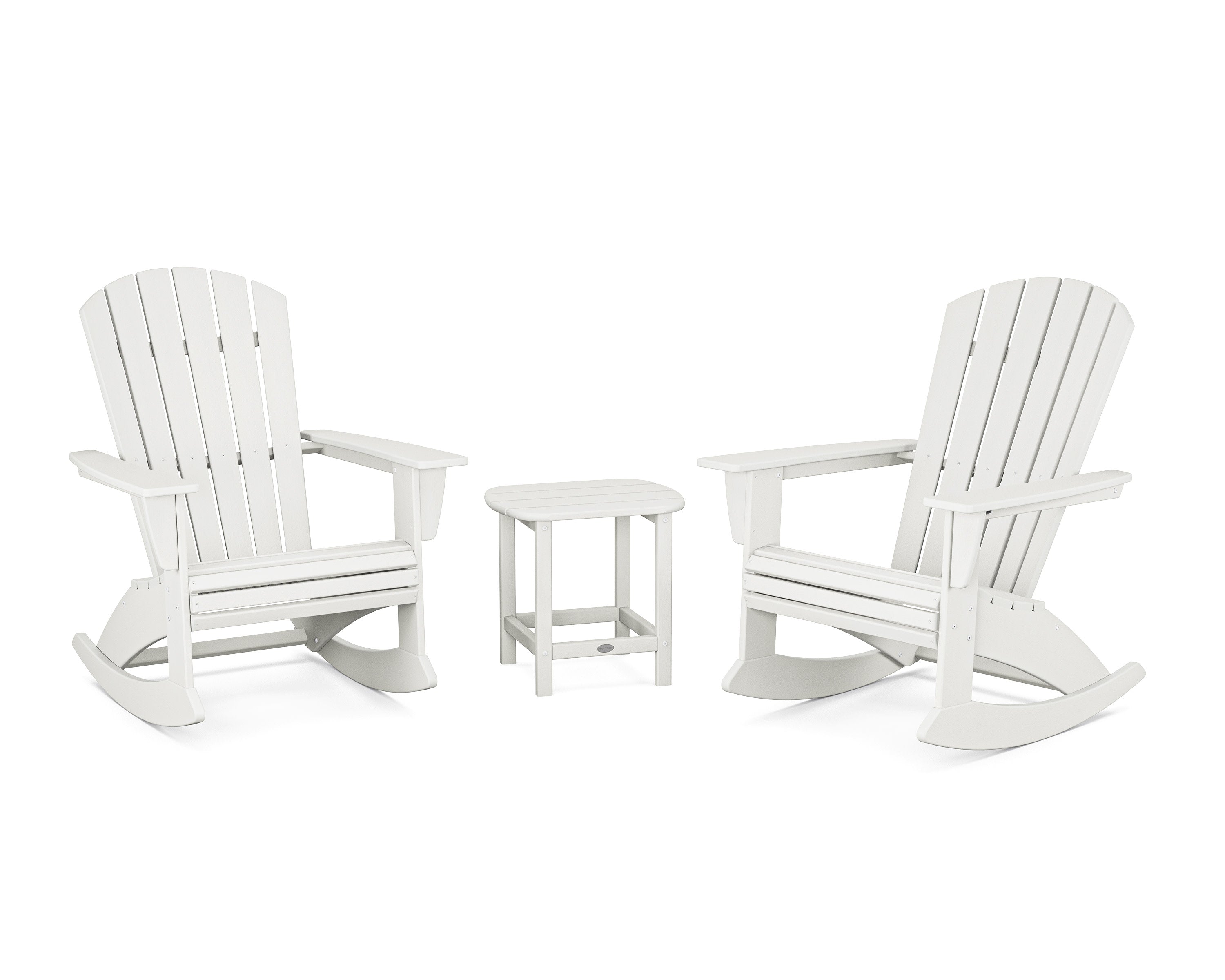 Nautical Curveback 3-Piece Adirondack Rocking Chair Set in Vintage White