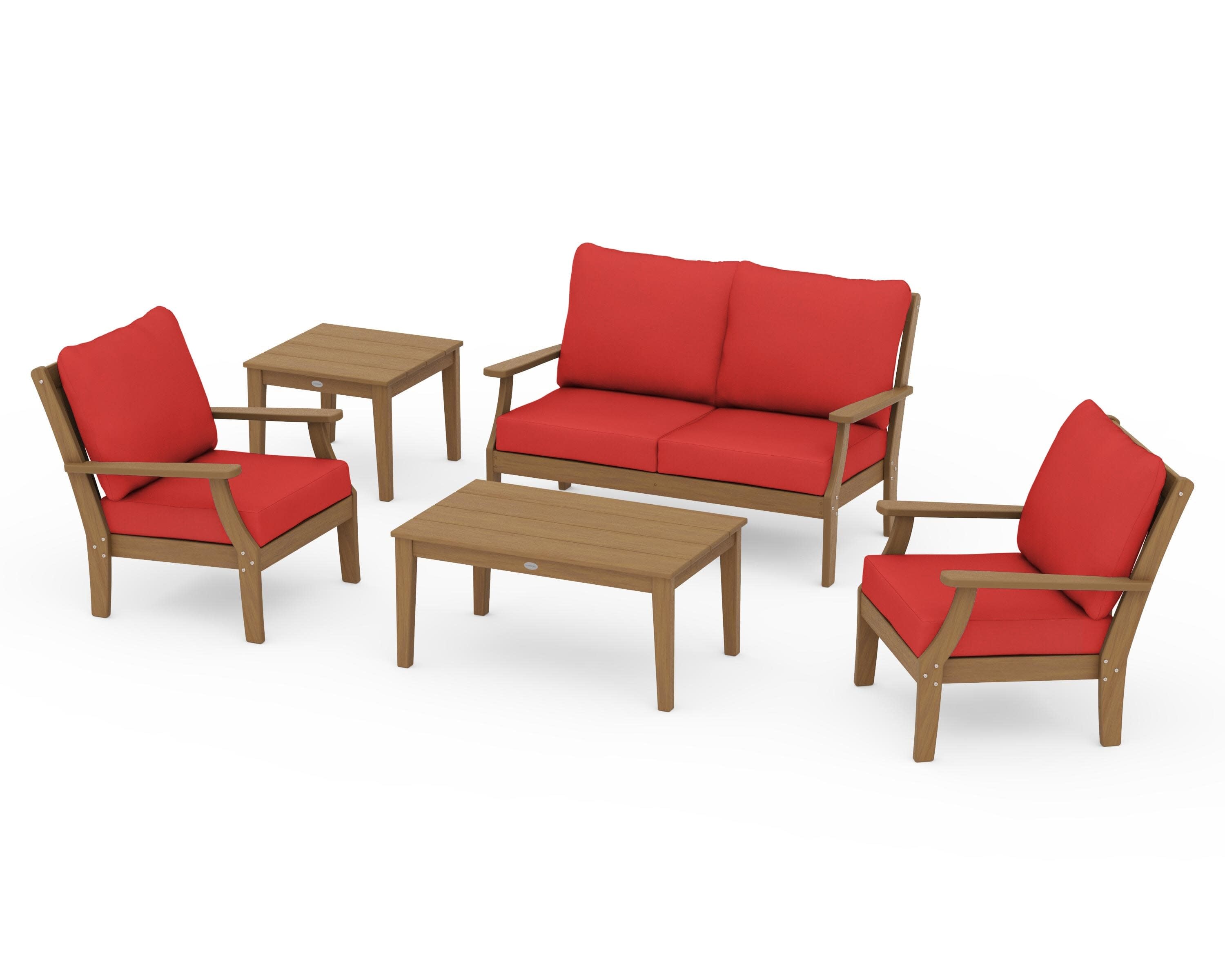 Braxton 5-Piece Deep Seating Set in Natural / Crimson Linen