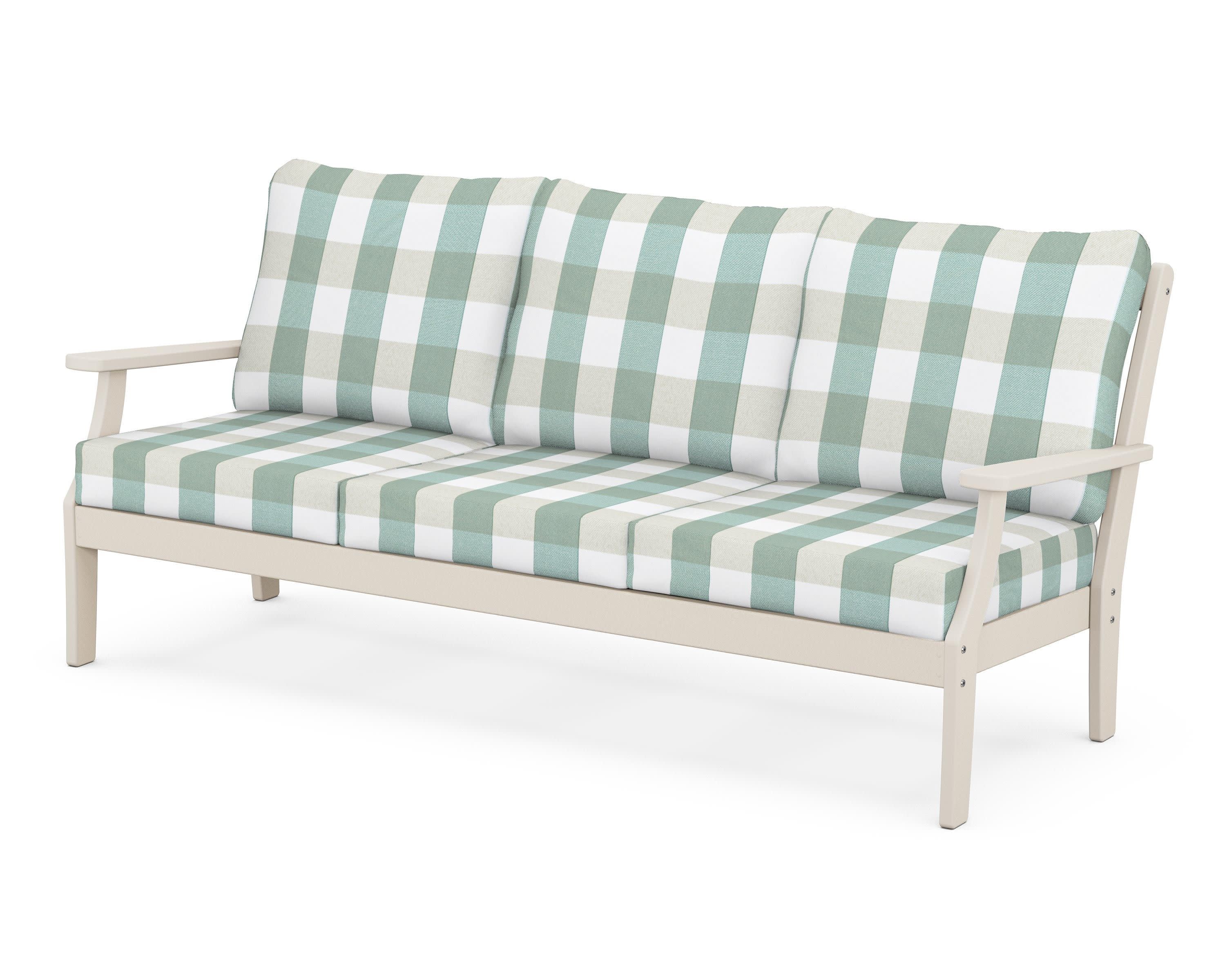 Braxton Deep Seating Sofa in Sand / Buffalo Plaid Glacier Spa