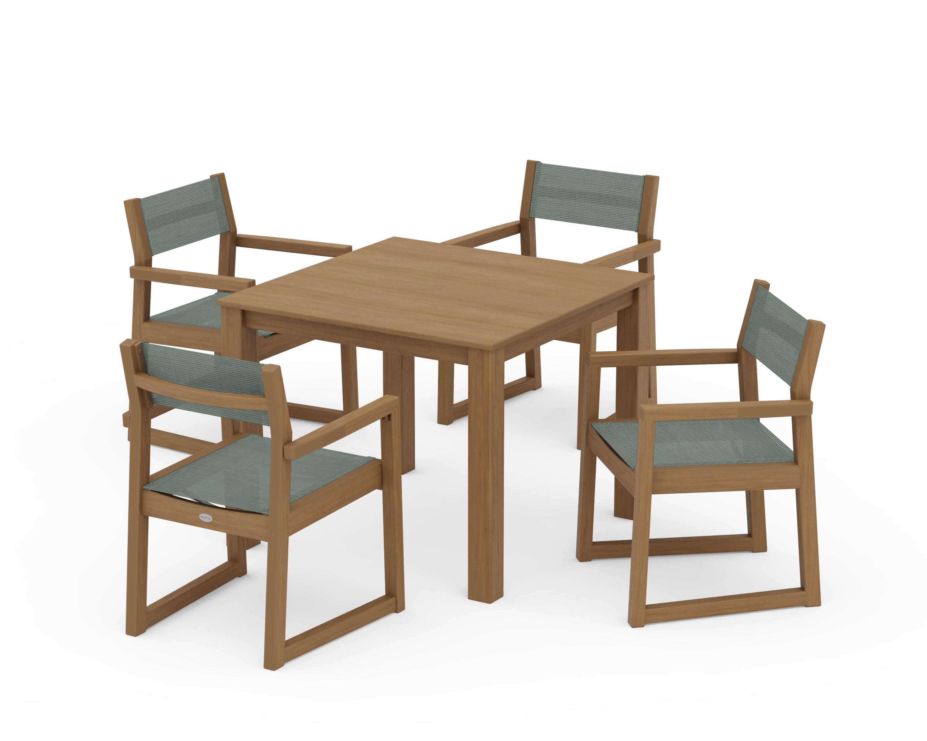 EDGE Sling Arm Chair 5-Piece Parsons Dining Set in Natural / Dupioni Sea Mist Sling