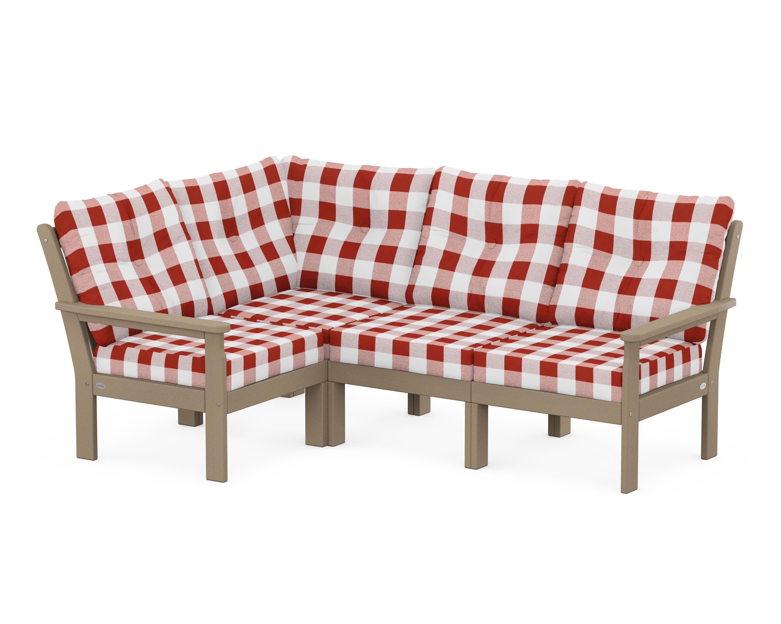 Vineyard 4-Piece Sectional in Vintage Sahara / Buffalo Plaid Crimson