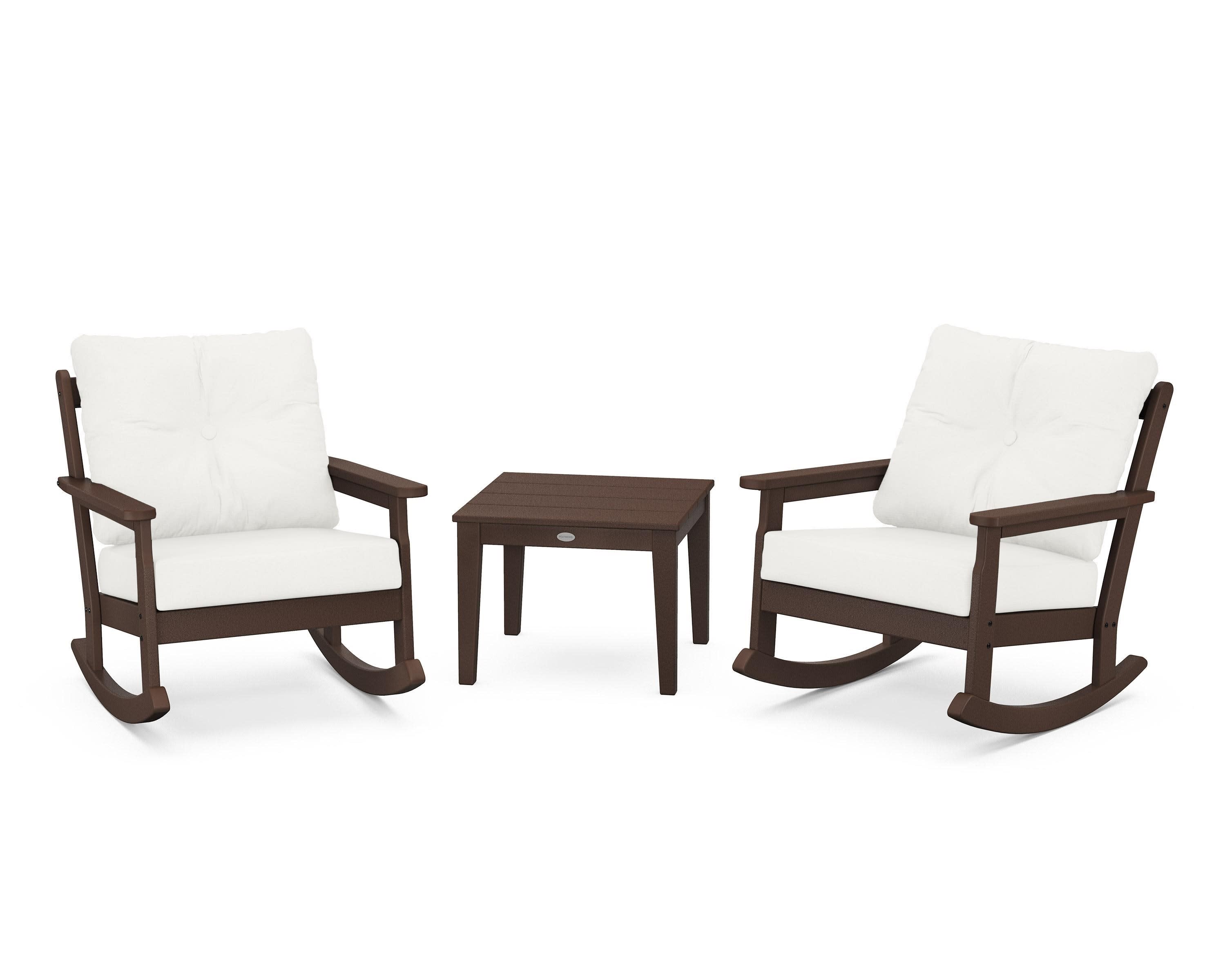 Vineyard 3-Piece Deep Seating Rocker Set in Mahogany / Natural Linen