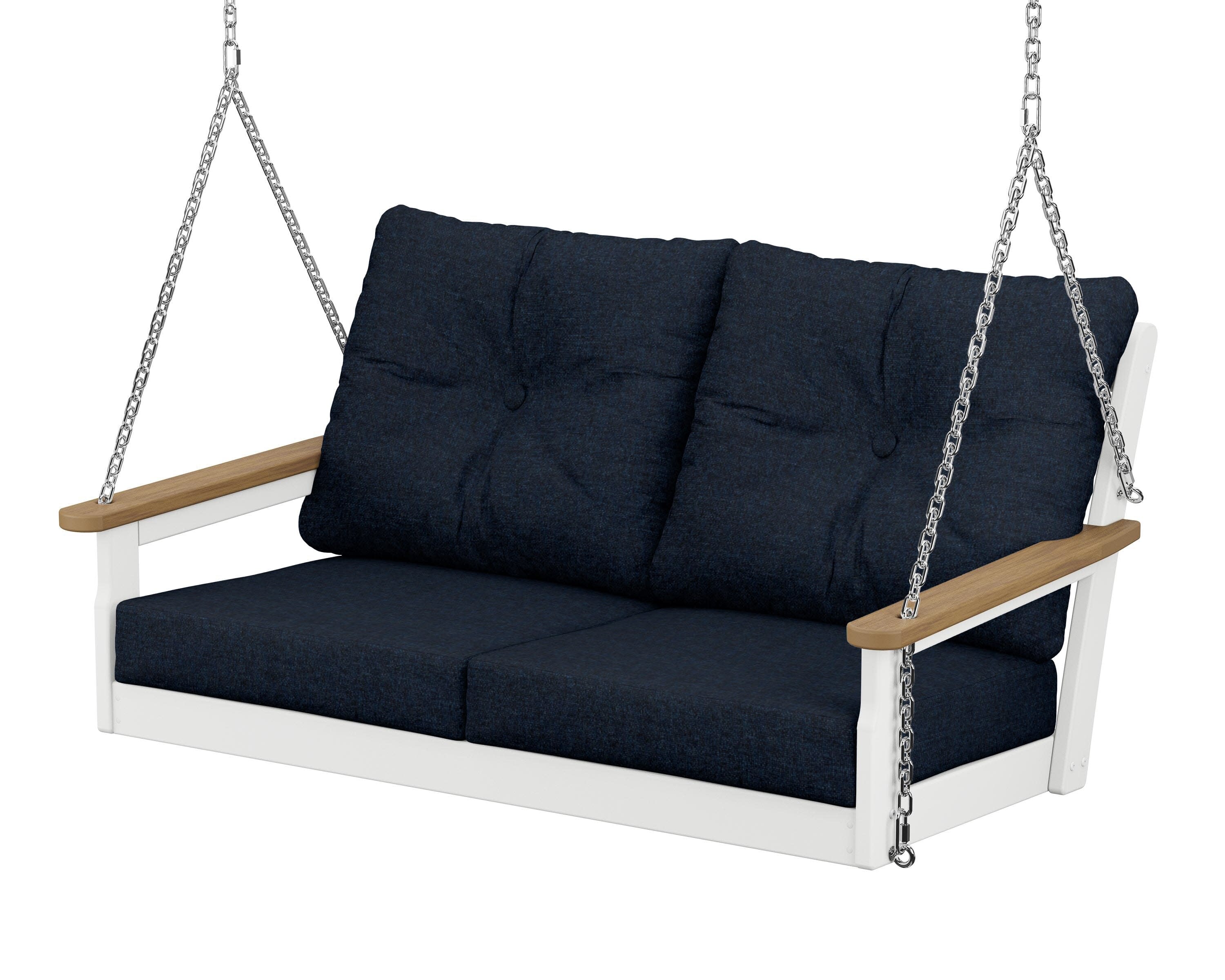 Vineyard Deep Seating Swing in White / Natural / Marine Indigo