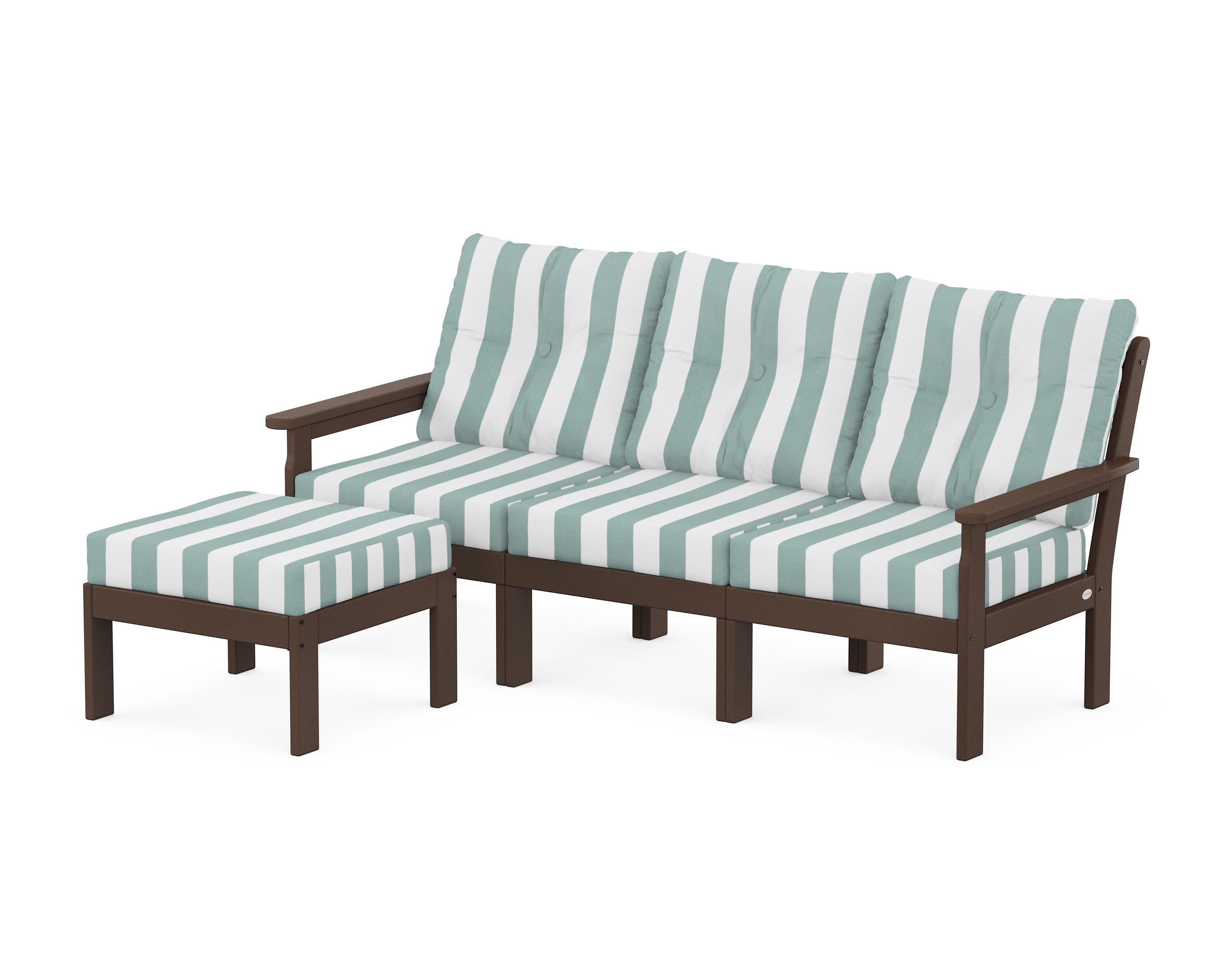 Vineyard 4-Piece Sectional with Ottoman in Mahogany / Cabana Stripe Glacier Spa