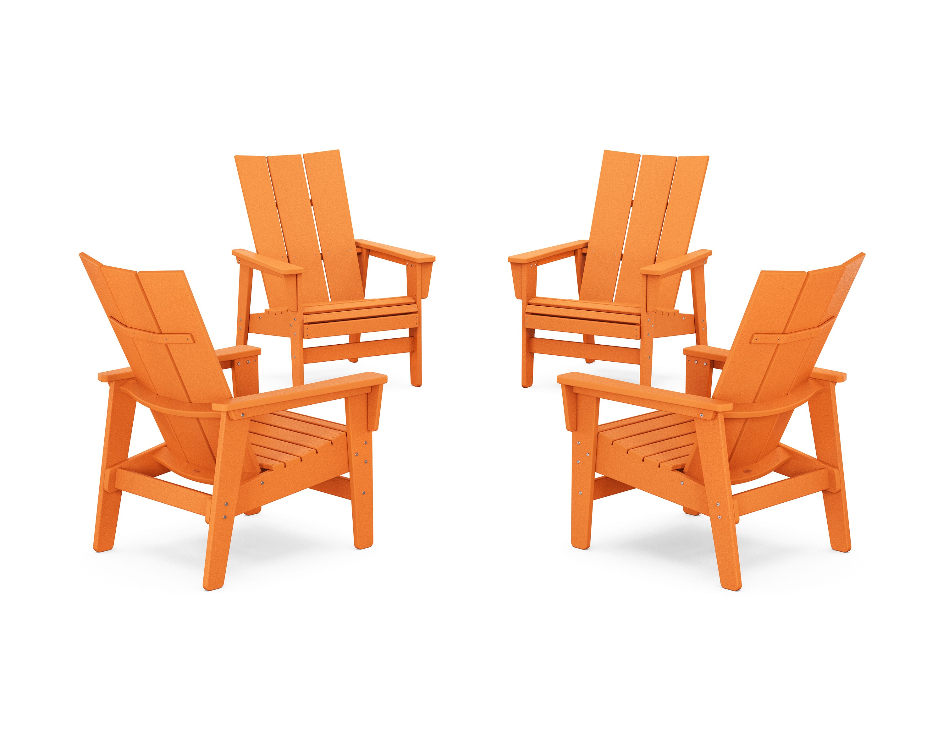 4-Piece Modern Grand Upright Adirondack Chair Conversation Set in Tangerine