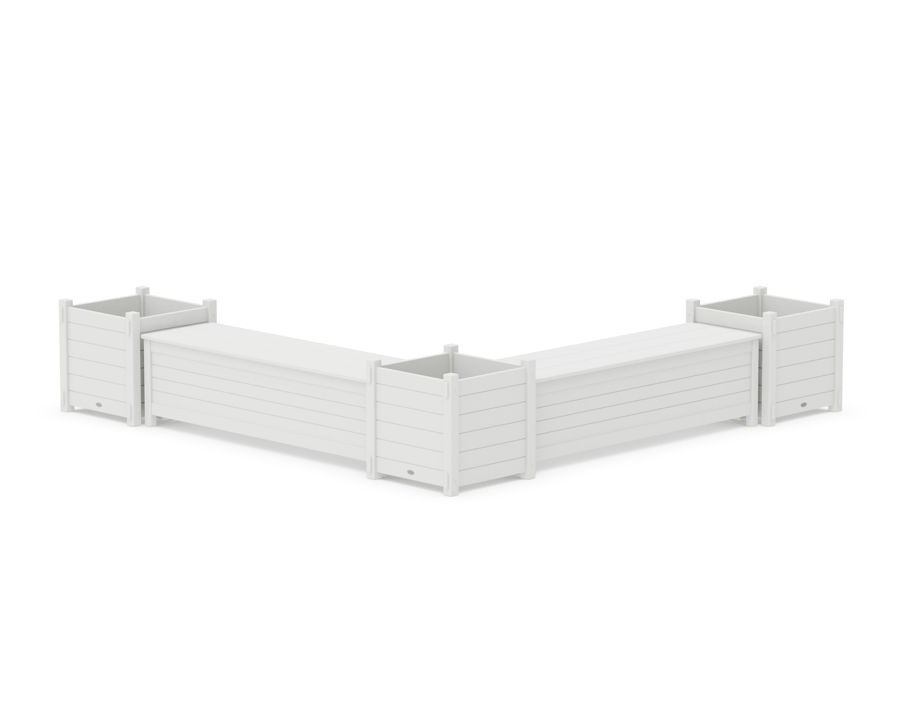 60" Nautical L- Shaped Planter Storage Bench Corner Set- Large in White