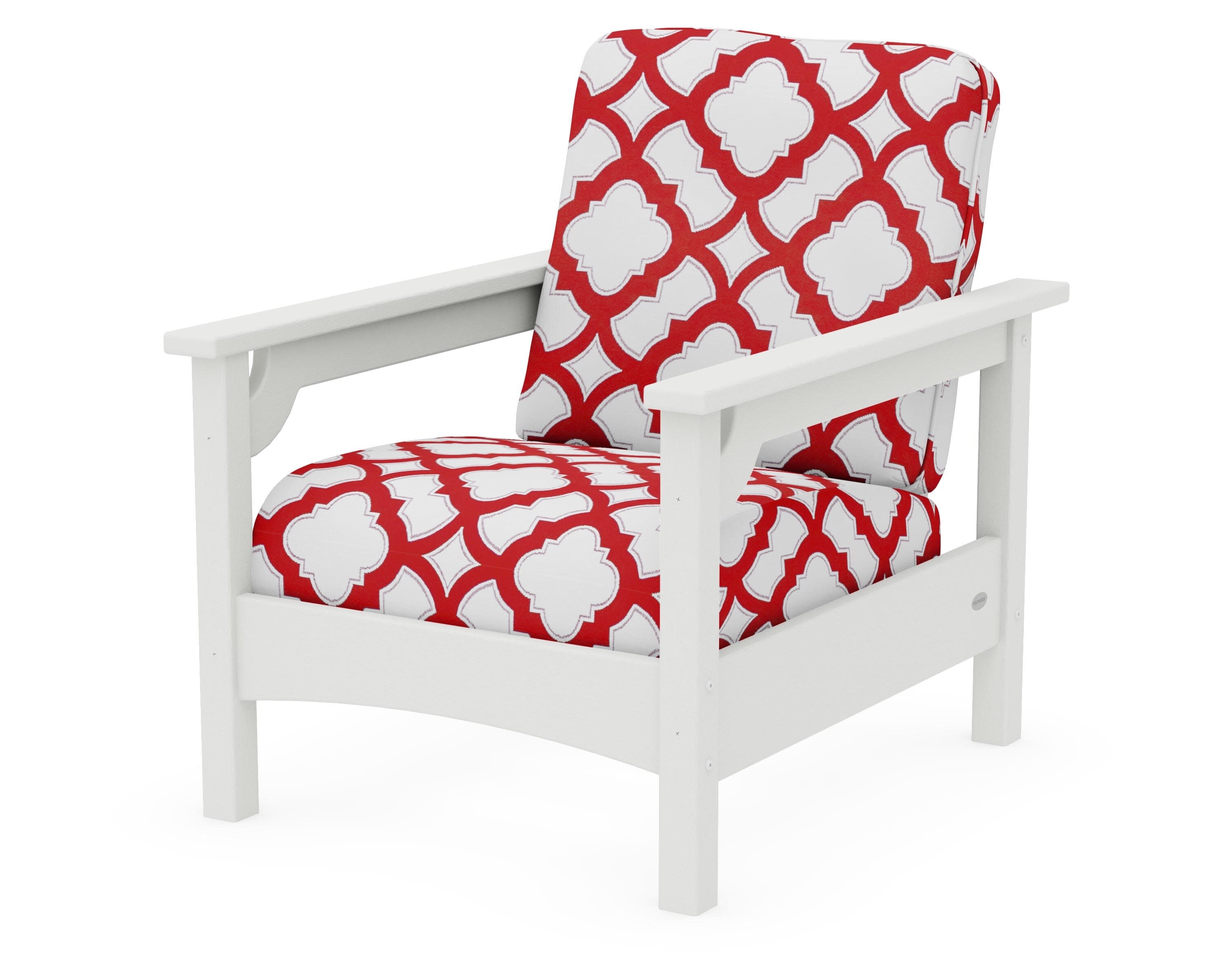 Club Chair in Vintage White / Trellis Crimson