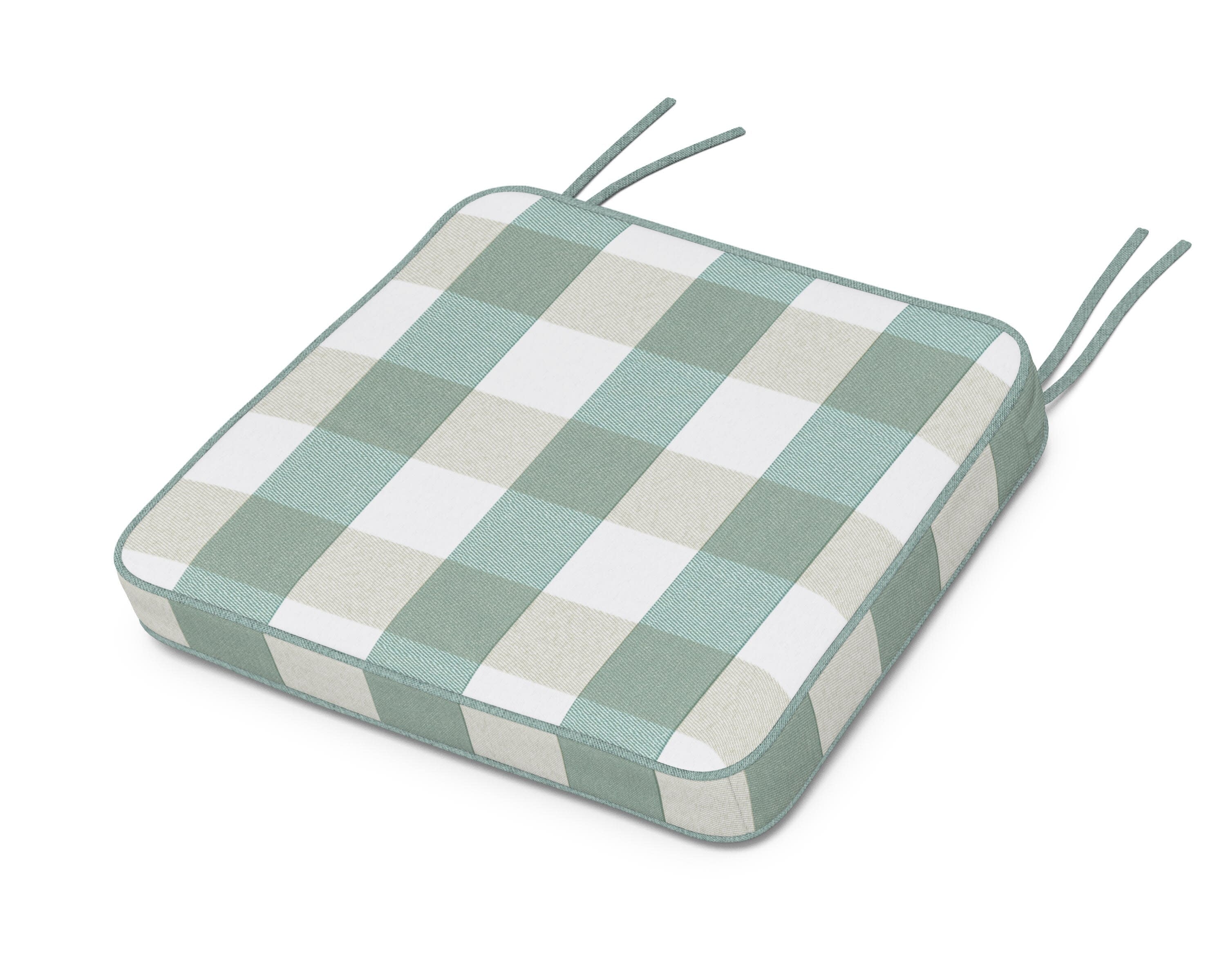 Chinoiserie Arm Chair Seat Cushion in Buffalo Plaid Glacier Spa