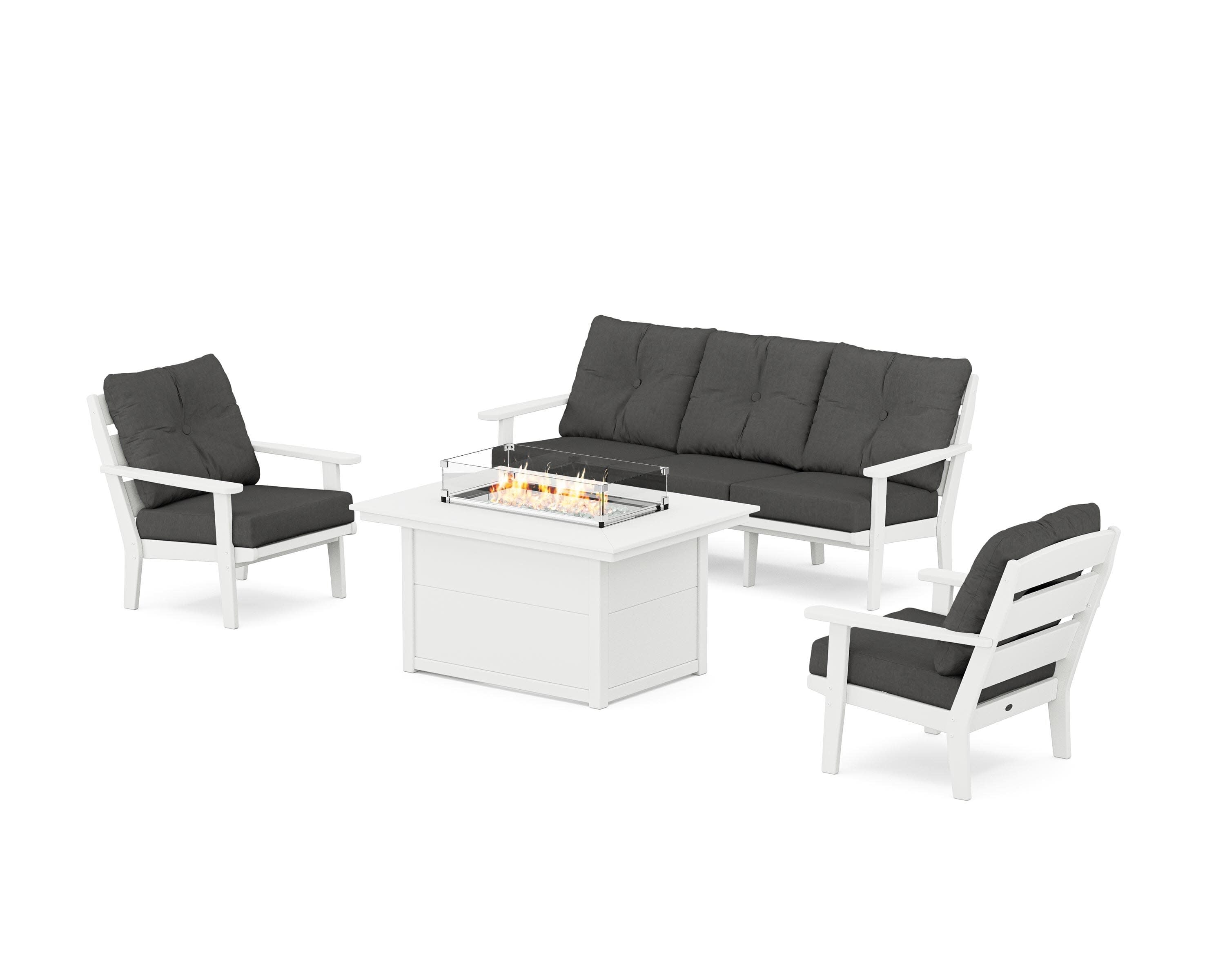 Lakeside Deep Seating Fire Pit Table Set in White / Spectrum Carbon