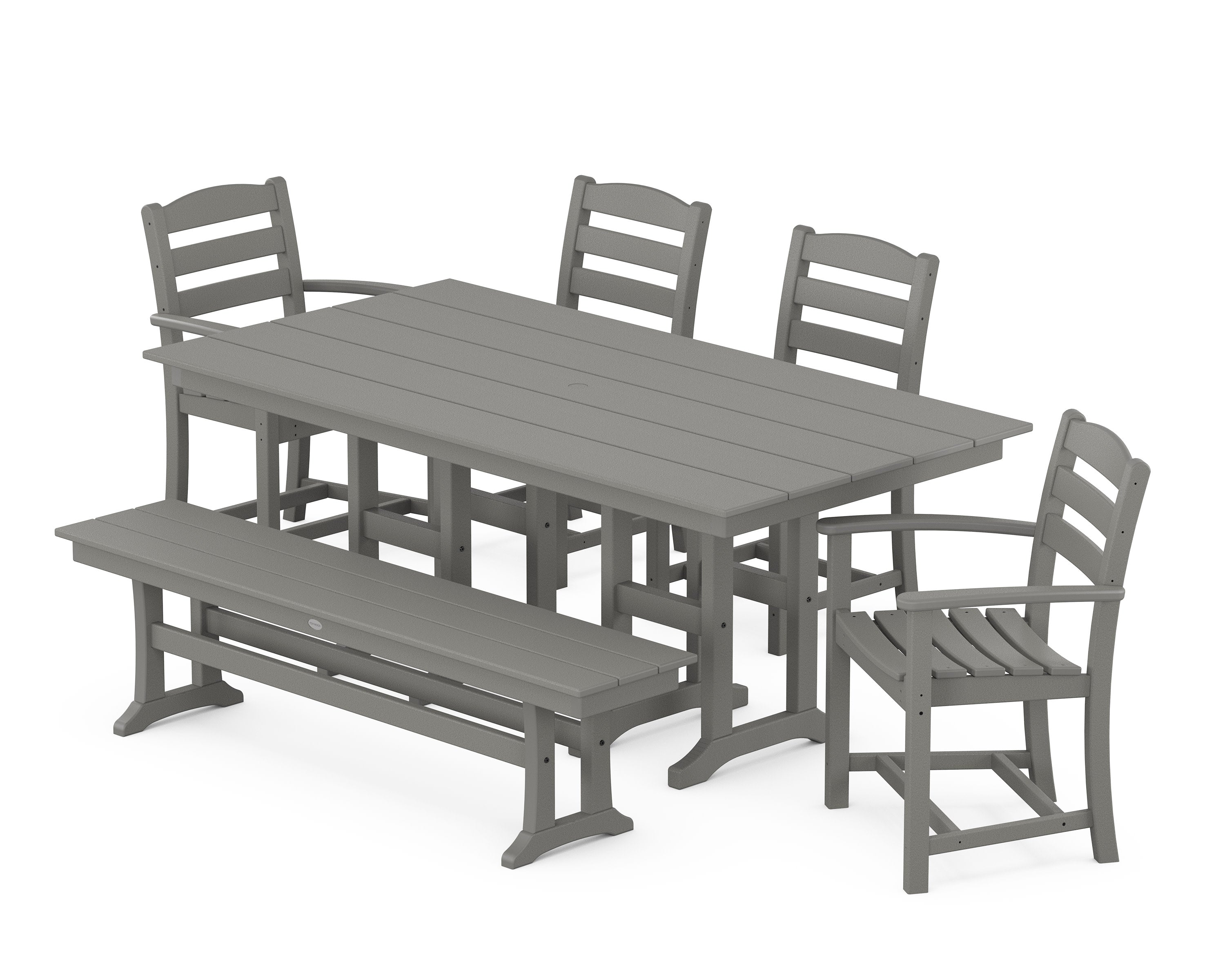 La Casa Caf 6-Piece Farmhouse Dining Set with Bench in Slate Grey