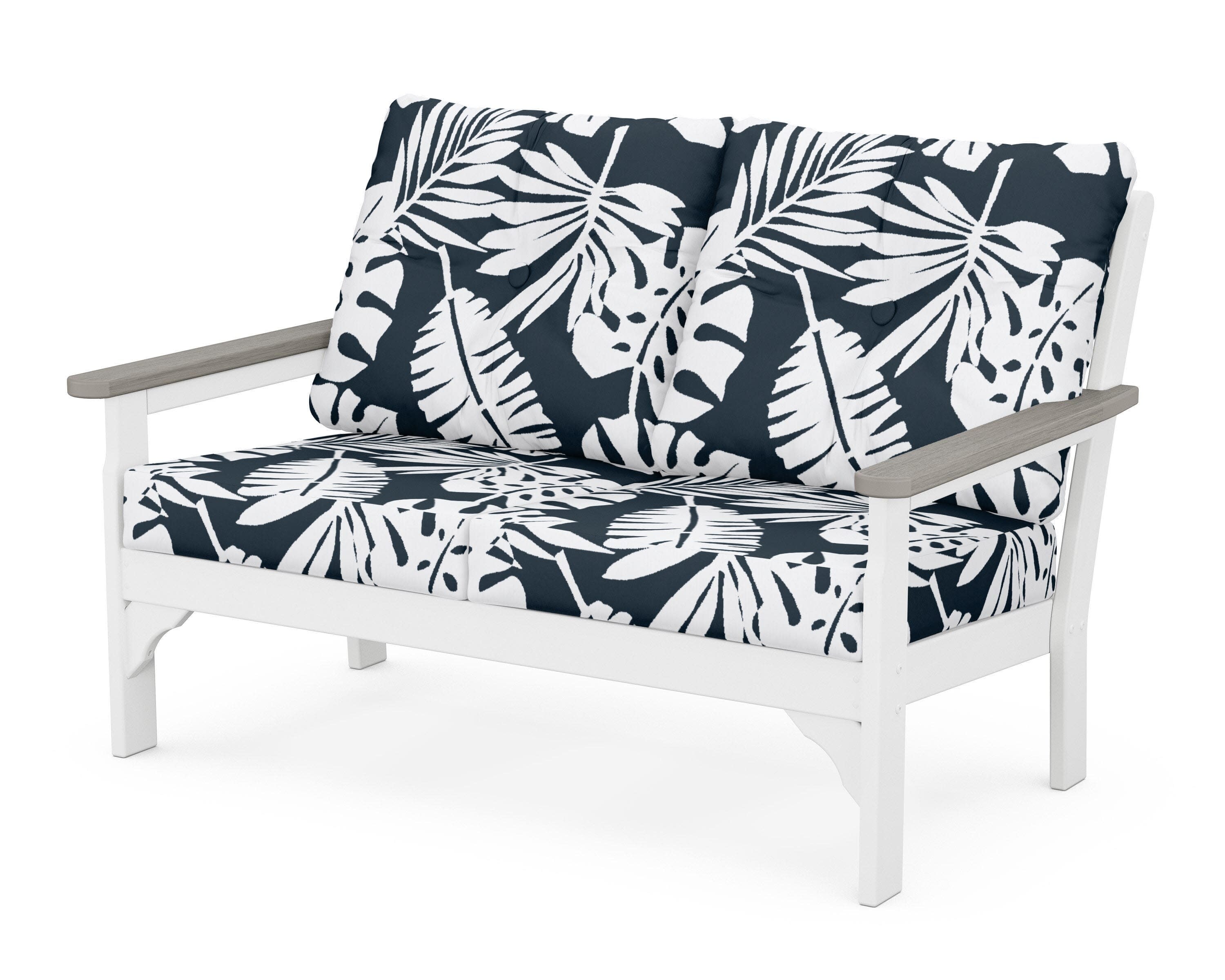 Vineyard Deep Seating Loveseat in White / Driftwood / Leaf Marine Indigo