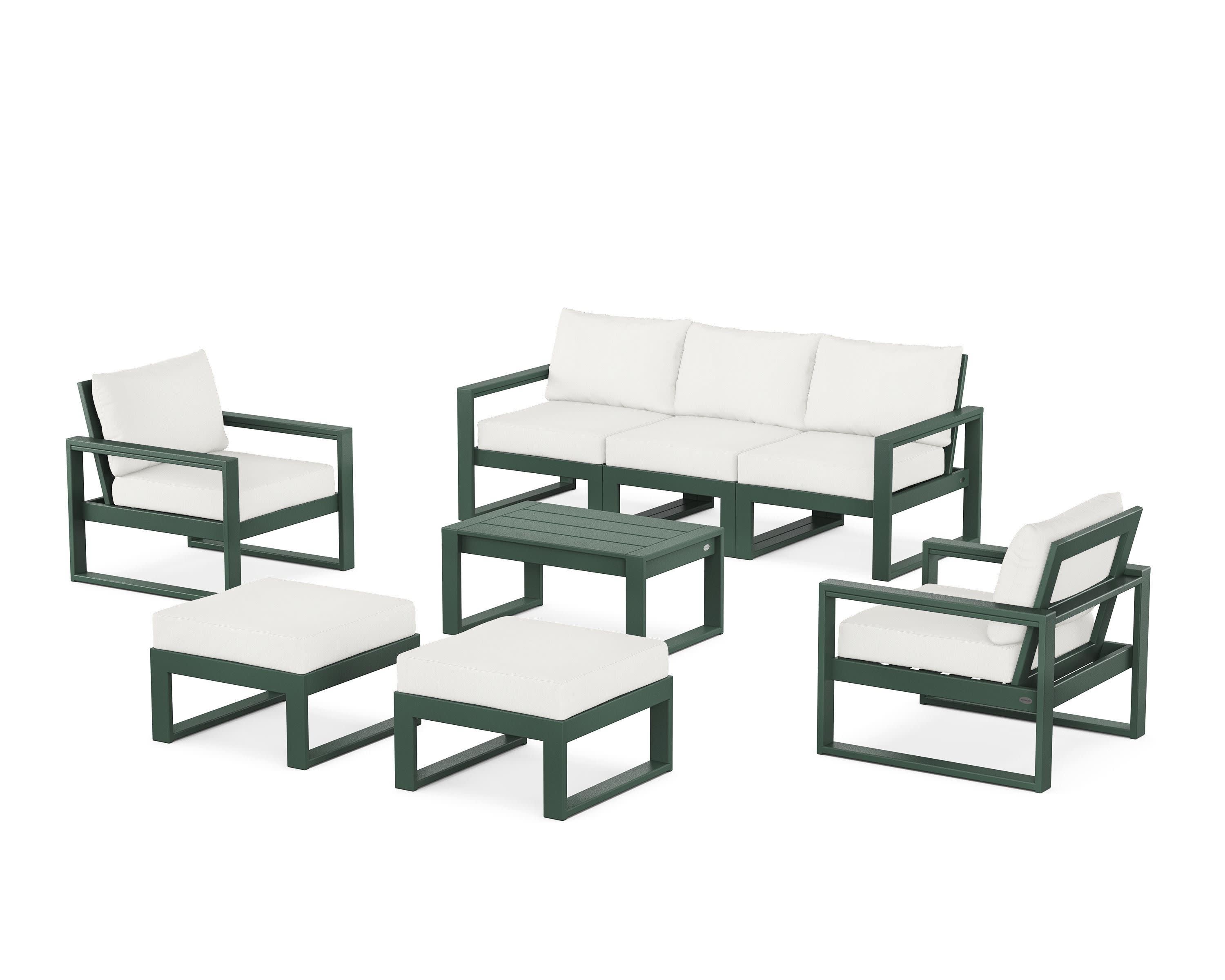 EDGE Sectional 8-Piece Lounge Sofa Set in Green / Natural Linen