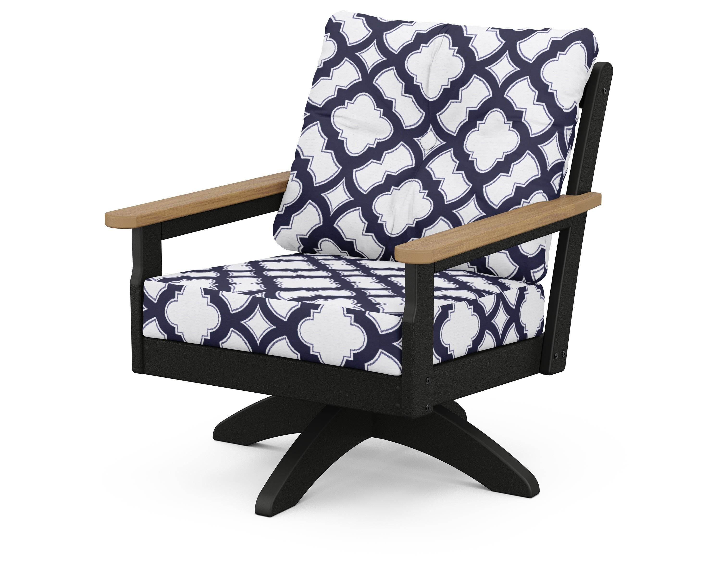 Vineyard Deep Seating Swivel Chair in Black / Natural / Trellis Navy