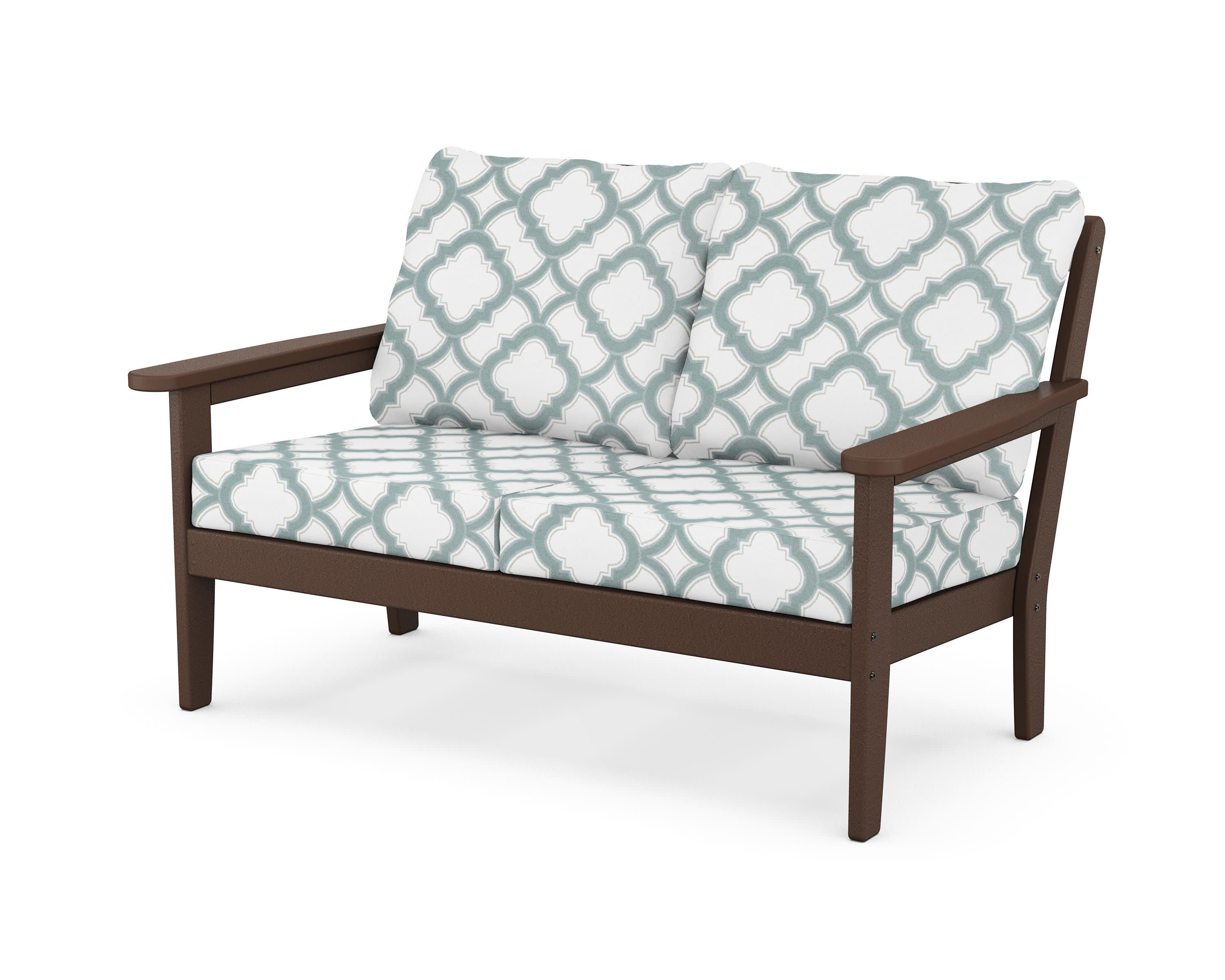 Cottage Deep Seating Loveseat in Mahogany / Trellis Glacier Spa