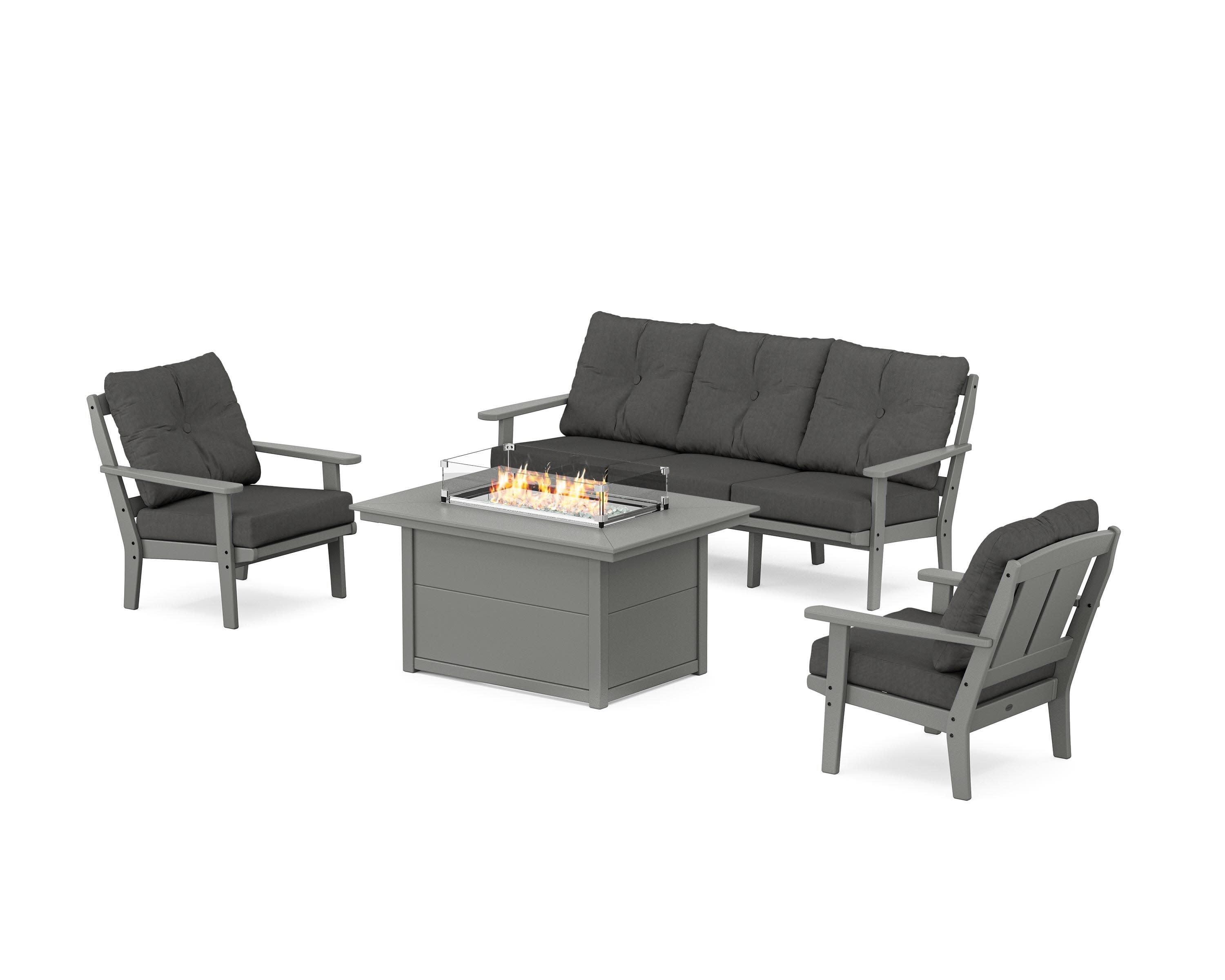 Mission Deep Seating Fire Pit Table Set in Slate Grey / Spectrum Carbon