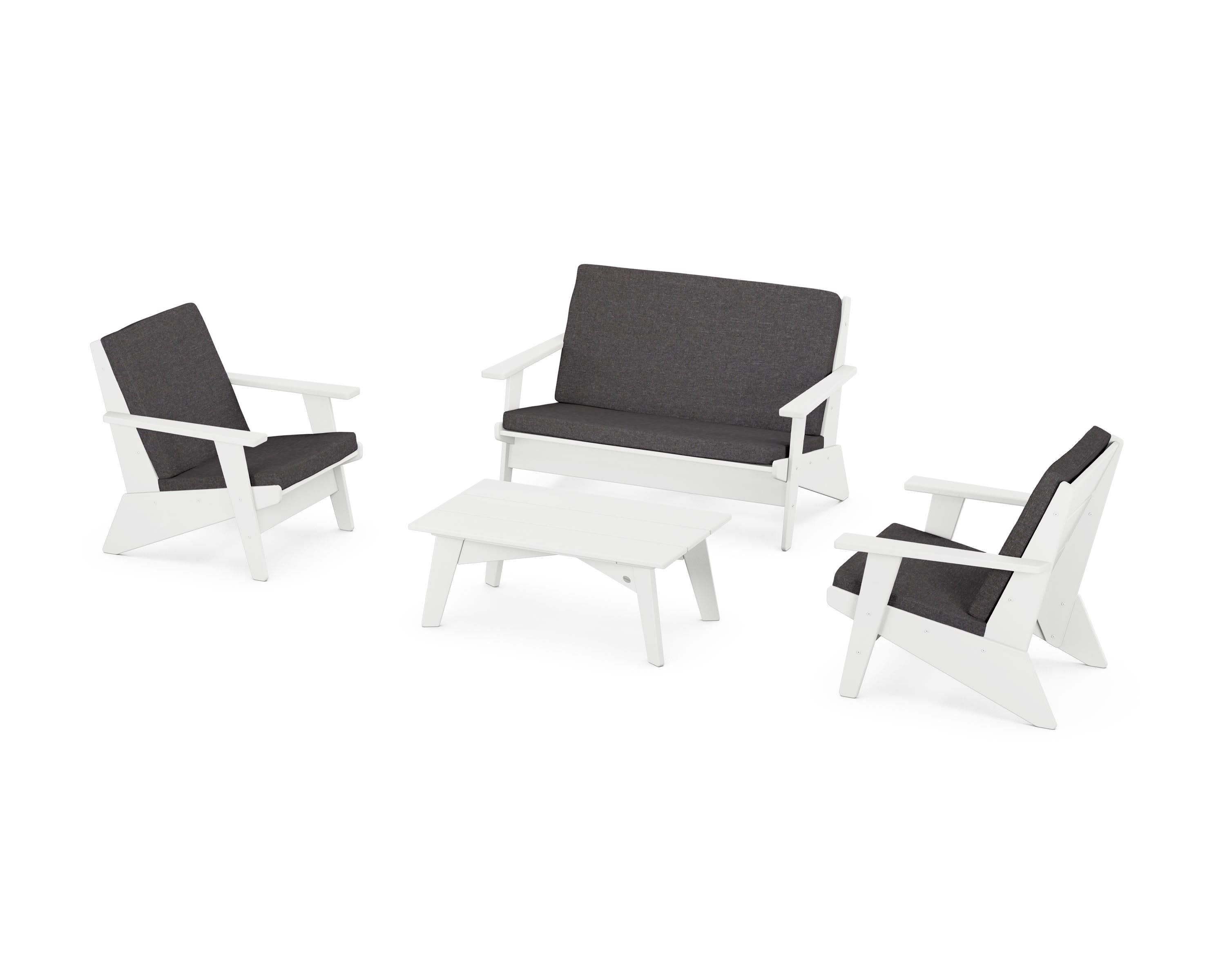 Riviera Modern Lounge 4-Piece Set in White / Ash Charcoal
