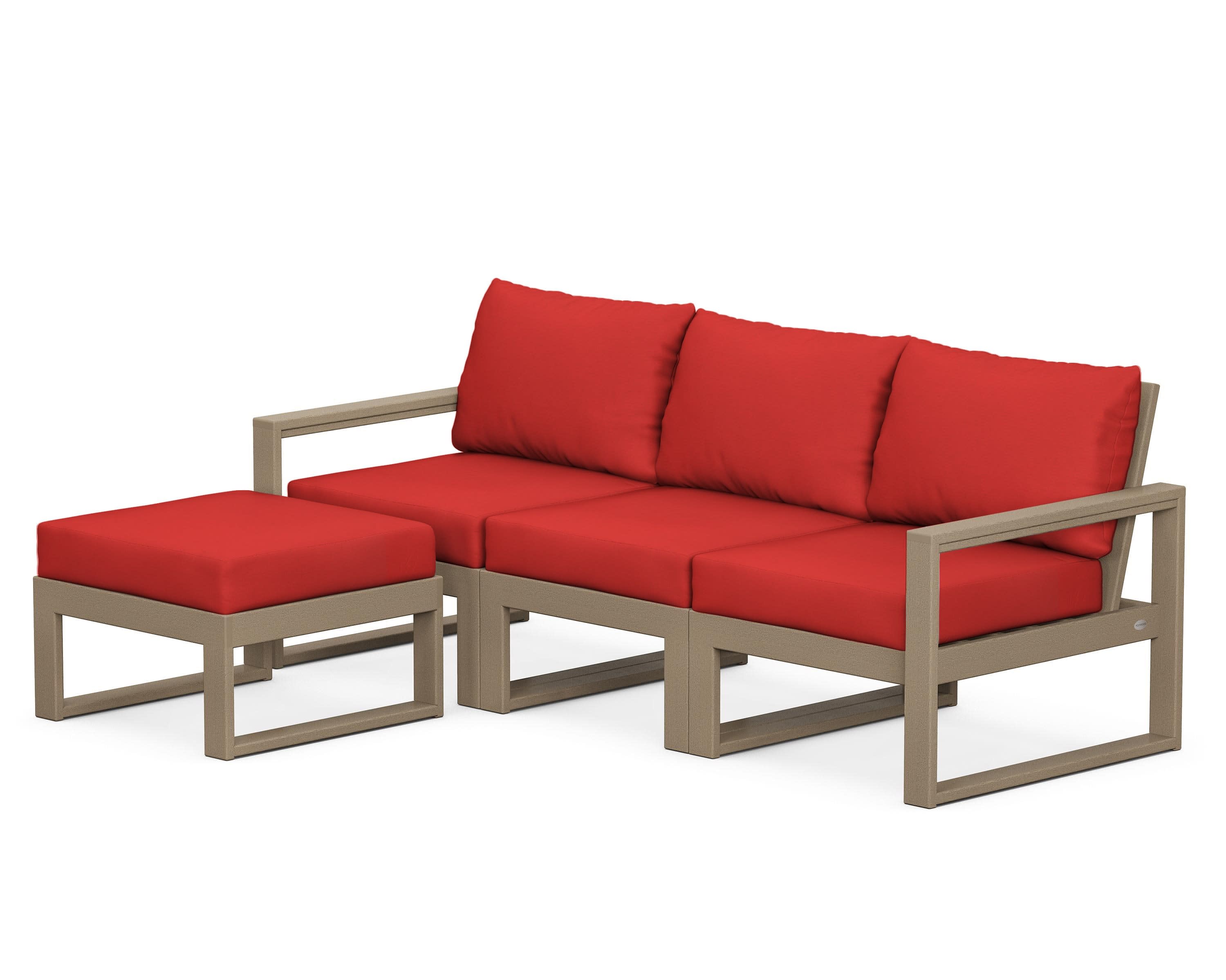 EDGE 4-Piece Modular Deep Seating Set with Ottoman in Vintage Sahara / Crimson Linen